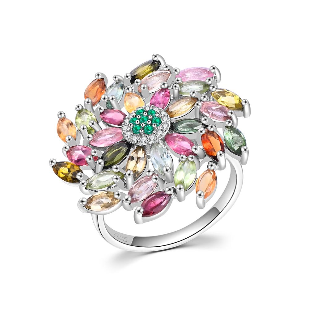 Многоцветный турмалин, натуральный драгоценный камень, женское кольцо, бутик ювелирных изделий, юбилей, банкет, помолвка, серебро 925 пробы