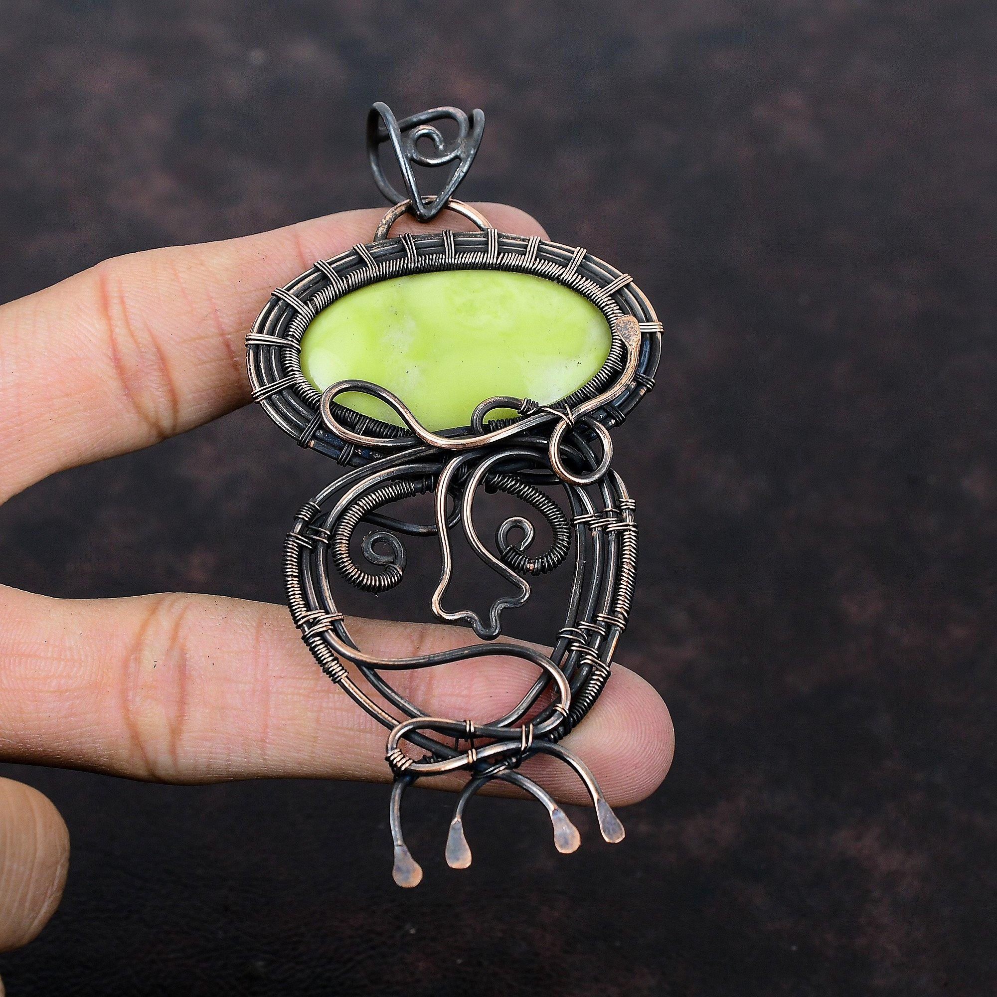 Подвеска-серпантин, обернутая медной проволокой, подвеска ручной работы, украшения из проволоки, подвеска из драгоценного камня, потрясающие медные украшения, подарок для него