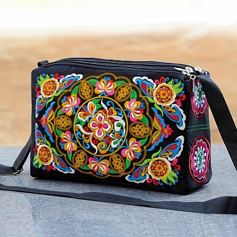 Embroidered Crossbody Bag, Women's Canvas Shoulder Bag, Stylish Travel Crossbody Bag, Women's Purses
