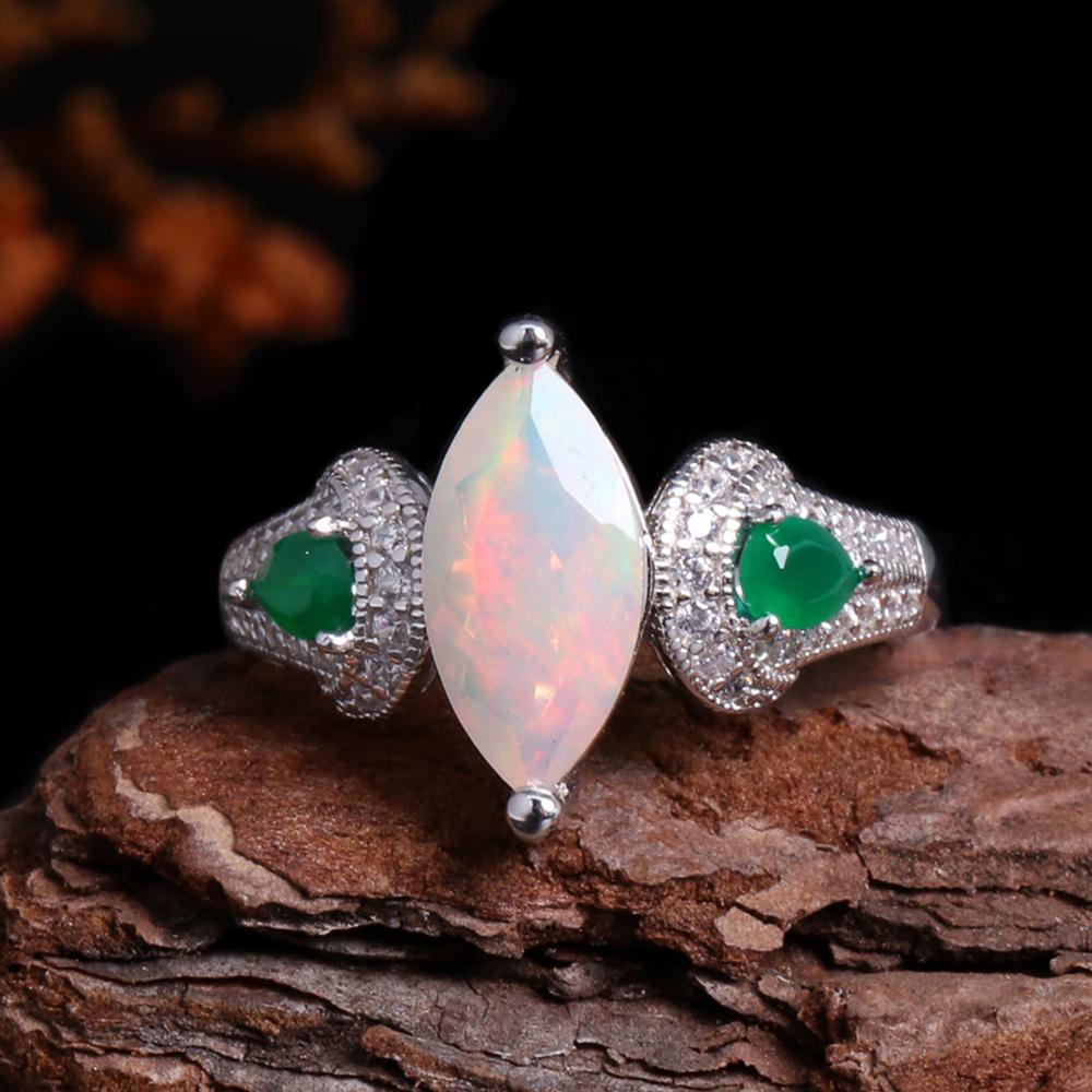 Exquisite Opal Ring S925 Silver with Natural Ethiopia Opal Gemstones Fine Jewelry for Women Mom Wife Nice Birthday Party Gift