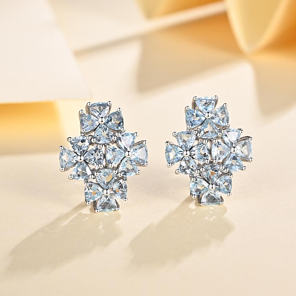 Серьги из стерлингового серебра 925 пробы с натуральным небесно-голубым топазом, изысканные украшения для женщин, хороший подарок, цветочный дизайн