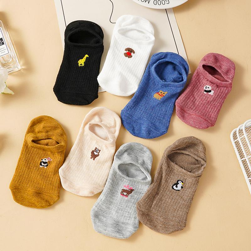 Women Invisible Socks Silicone Anti-slip Socks Animal Pattern Boat Socks