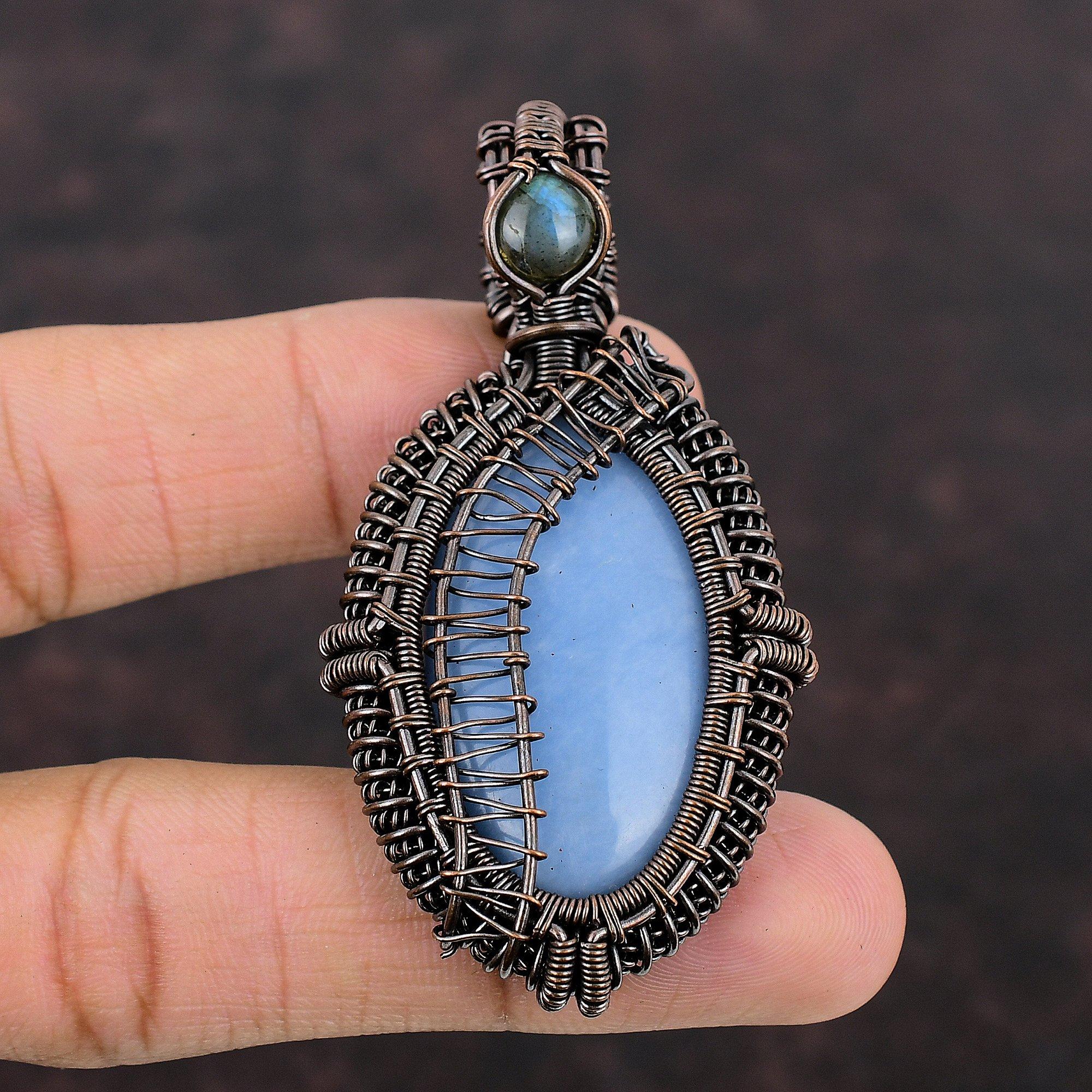 Подвеска Angelite, подвеска из медной проволоки, подвеска из драгоценного камня, подвеска Angelite из меди, подвеска Labradorite, ювелирное изделие ручной работы, подарок на годовщину