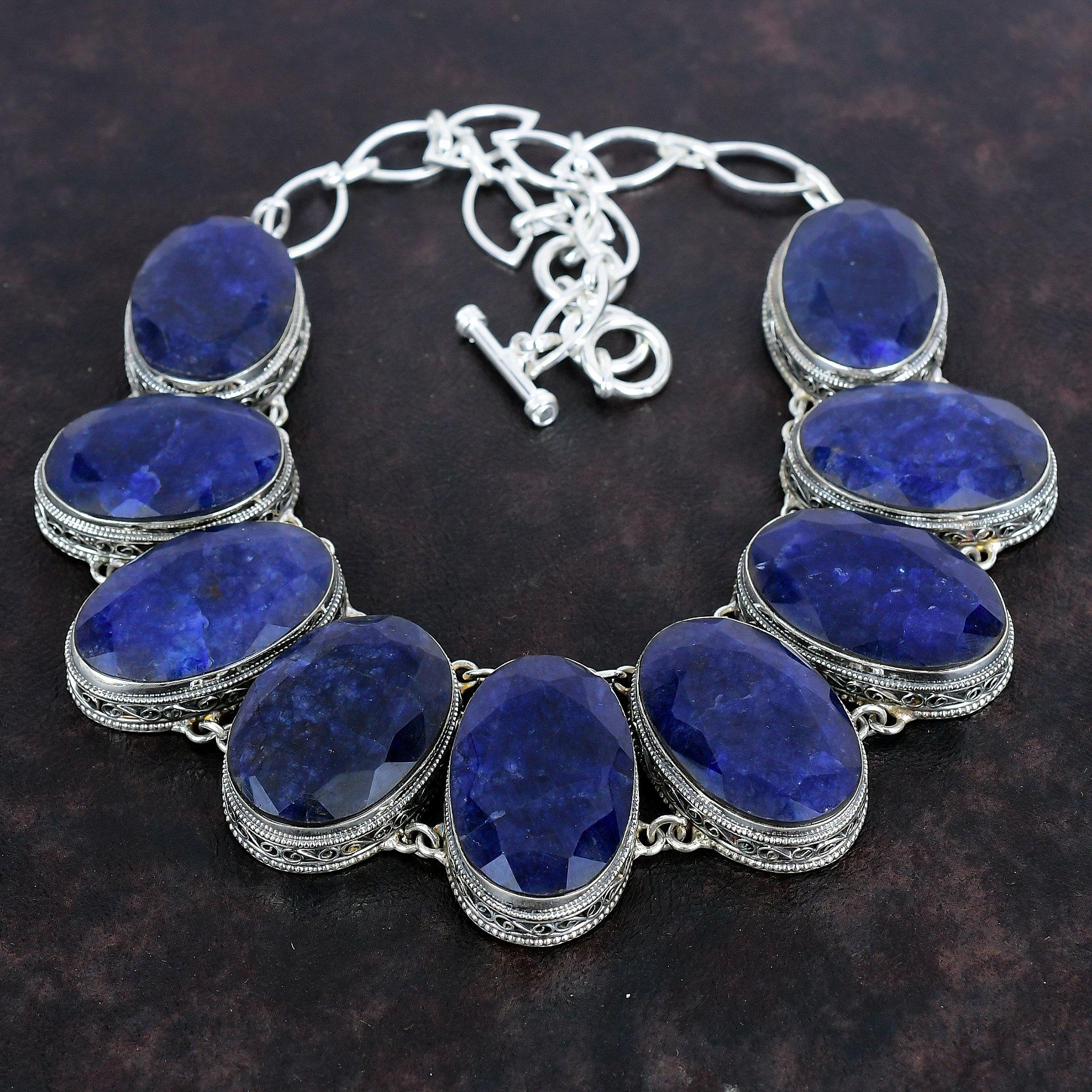 Ожерелье с граненым синим сапфиром, ювелирные изделия ручной работы из драгоценных камней, изящное винтажное ожерелье из стерлингового серебра 925 пробы, регулируемое ожерелье-цепочка, подарки для нее