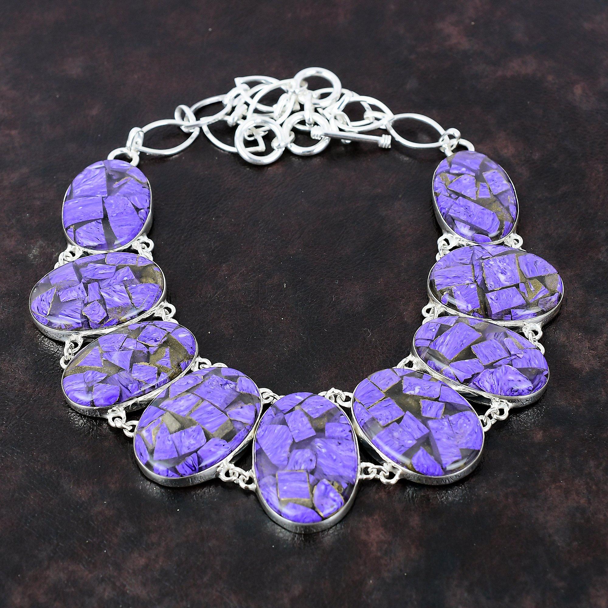 Медное ожерелье с чароитом, ювелирные изделия из драгоценных камней высшего качества, ожерелье из стерлингового серебра 925 пробы, регулируемая ювелирная цепочка ручной работы, ожерелье, подарок для девочки