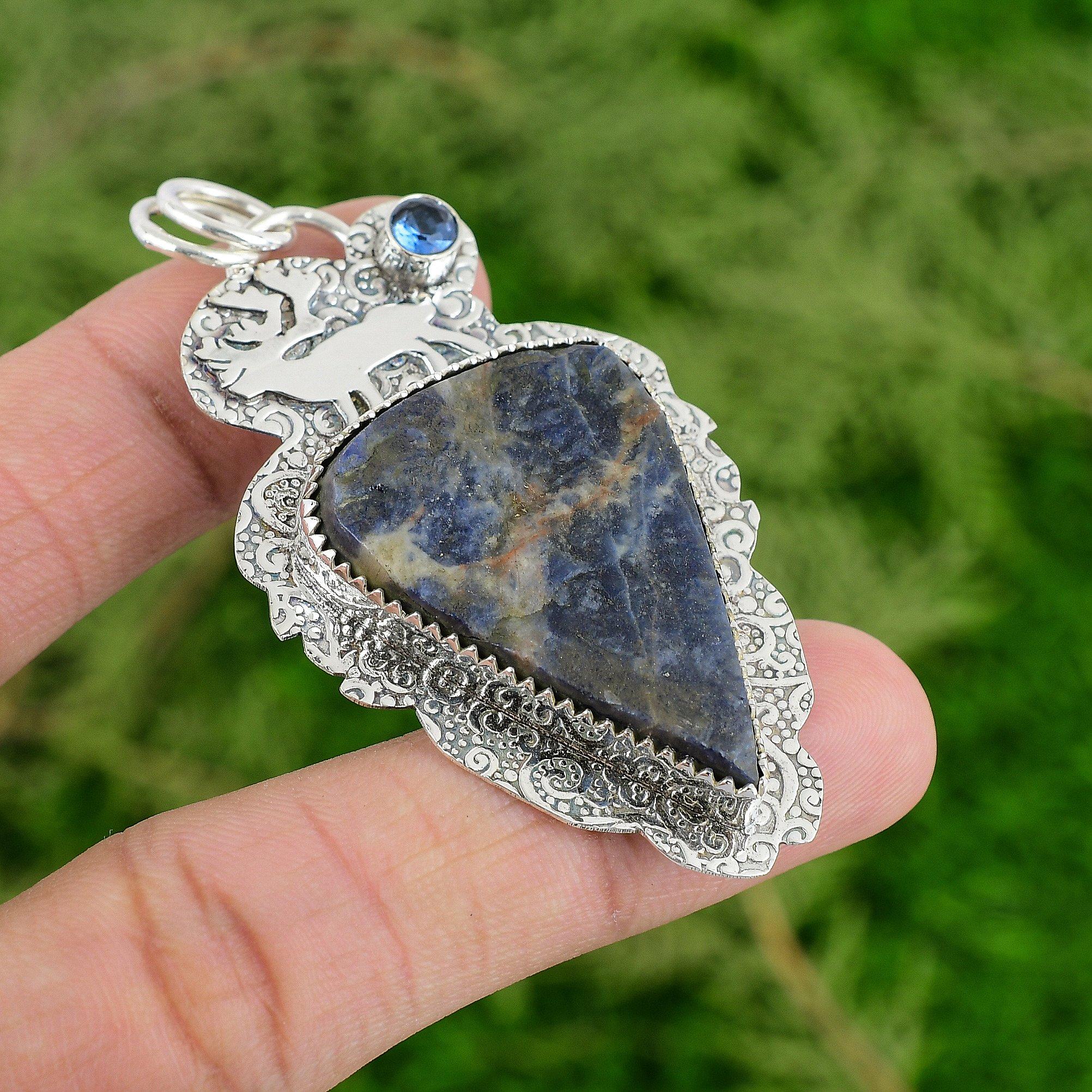 Daughters Day Sale Sterling Silver Sodalite Rough Stone Tanzanite Quartz Pendant