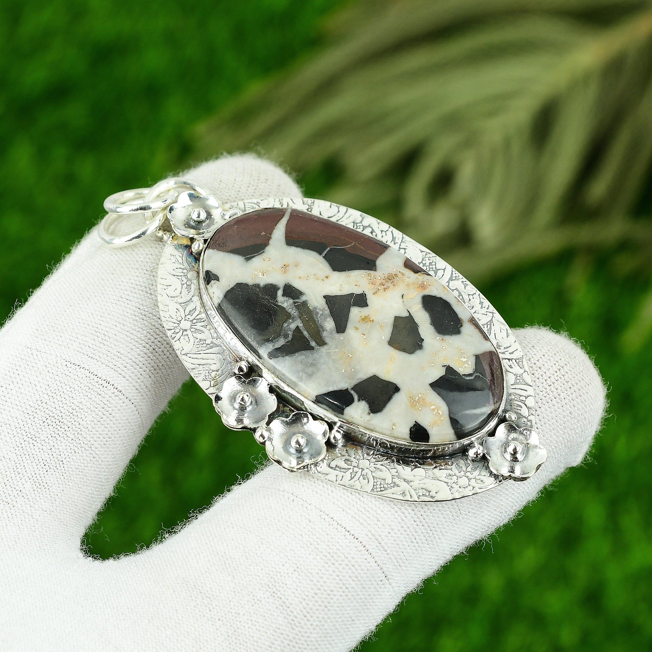 Подарок на день рождения для нее Натуральный марокканский грязевой трещиноватый ископаемый кулон Серебро 925 пробы