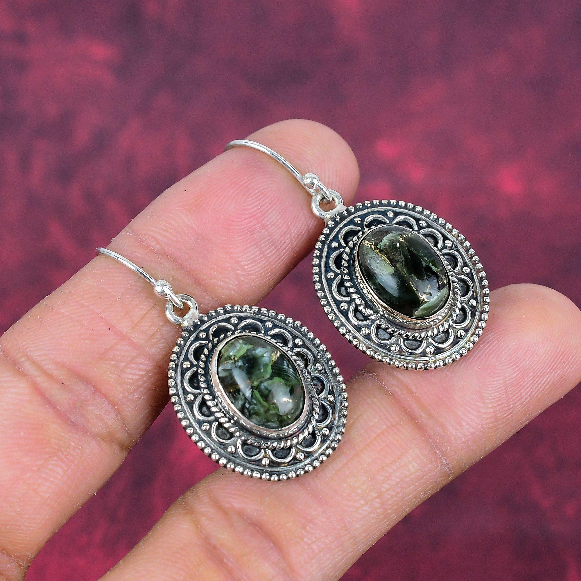 Серьги из чистого серебра 925 пробы с медным серафинитом, серьги с драгоценными камнями ручной работы, подарки для жены, абсолютно новые серьги