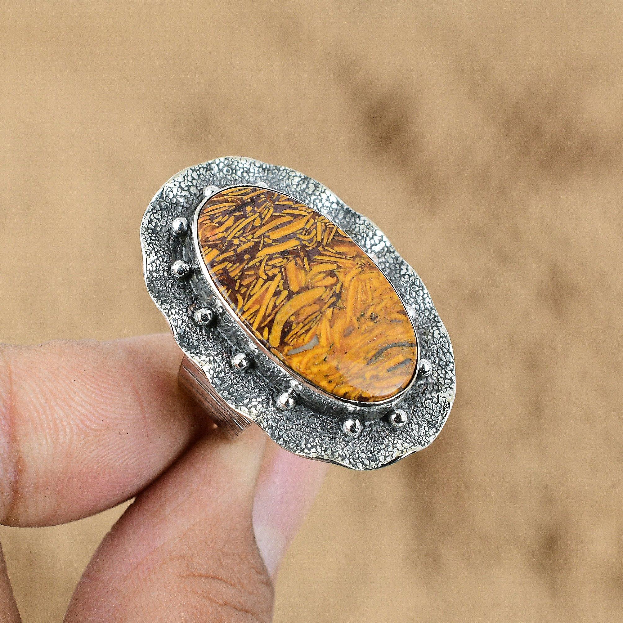 Натуральный камень Мариам Яшма Кольцо-обещание Размер 7 Ювелирные изделия из стерлингового серебра 925 пробы