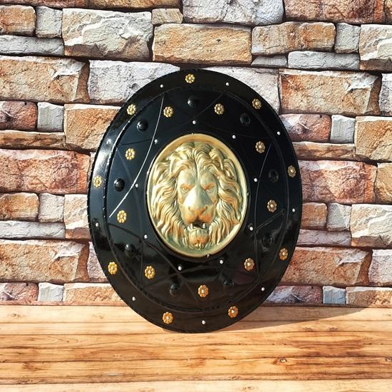 Medieval Lion Face Shield Black Warrior Viking Shield Shield for Re-enactment Battle Worn Armour Round Shield 55.88 Cm Best For Gift