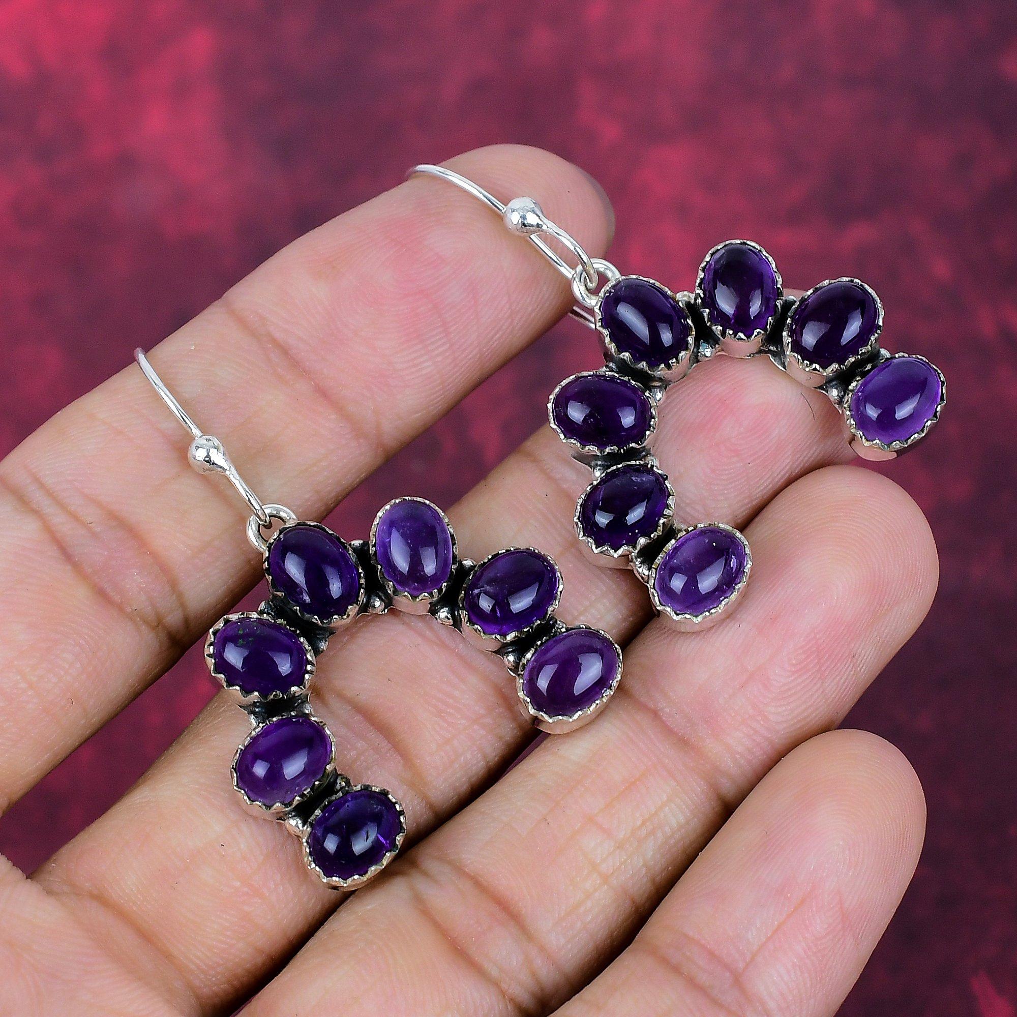 Серьги с аметистом, серьги ручной работы из цельного стерлингового серебра 925 пробы с драгоценным камнем, ювелирное изделие, подарок для сестры