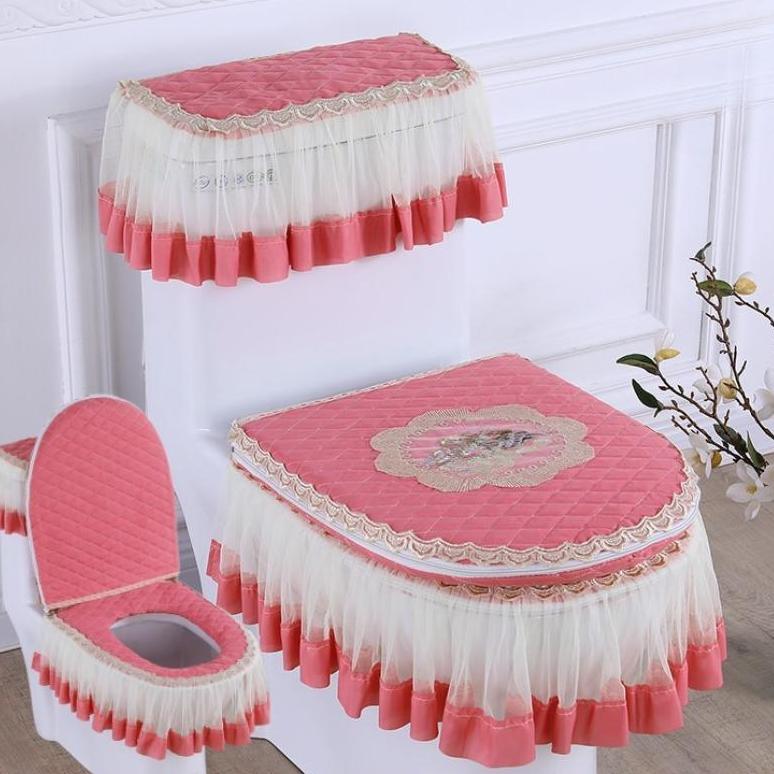 Toilet Cushion 3 Piece Set Lace Detachable Toilet Cover Cloth Dust Cover Toilet Seat Cushion Home Decoration Toilet Cover