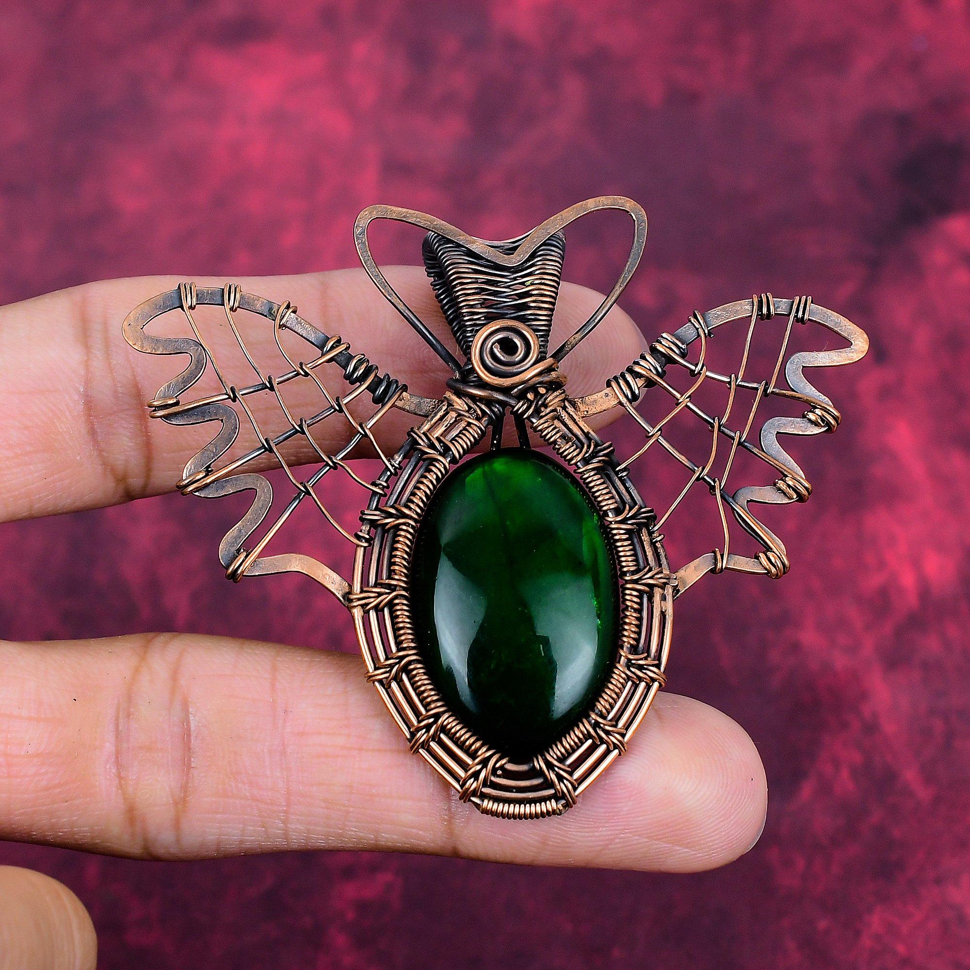 Green Fire Labradorite Pendant Copper Wire Wrapped Jewelry Butterfly Pendant