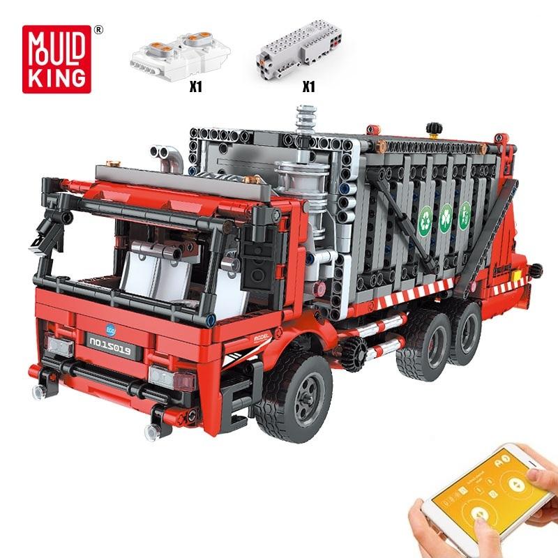 MOULD KING 15019 Технический автомобиль, игрушки для мальчиков, моторизованная модель мусоровоза, строительные блоки MOC-38031, кирпичи, детские рождественские подарки