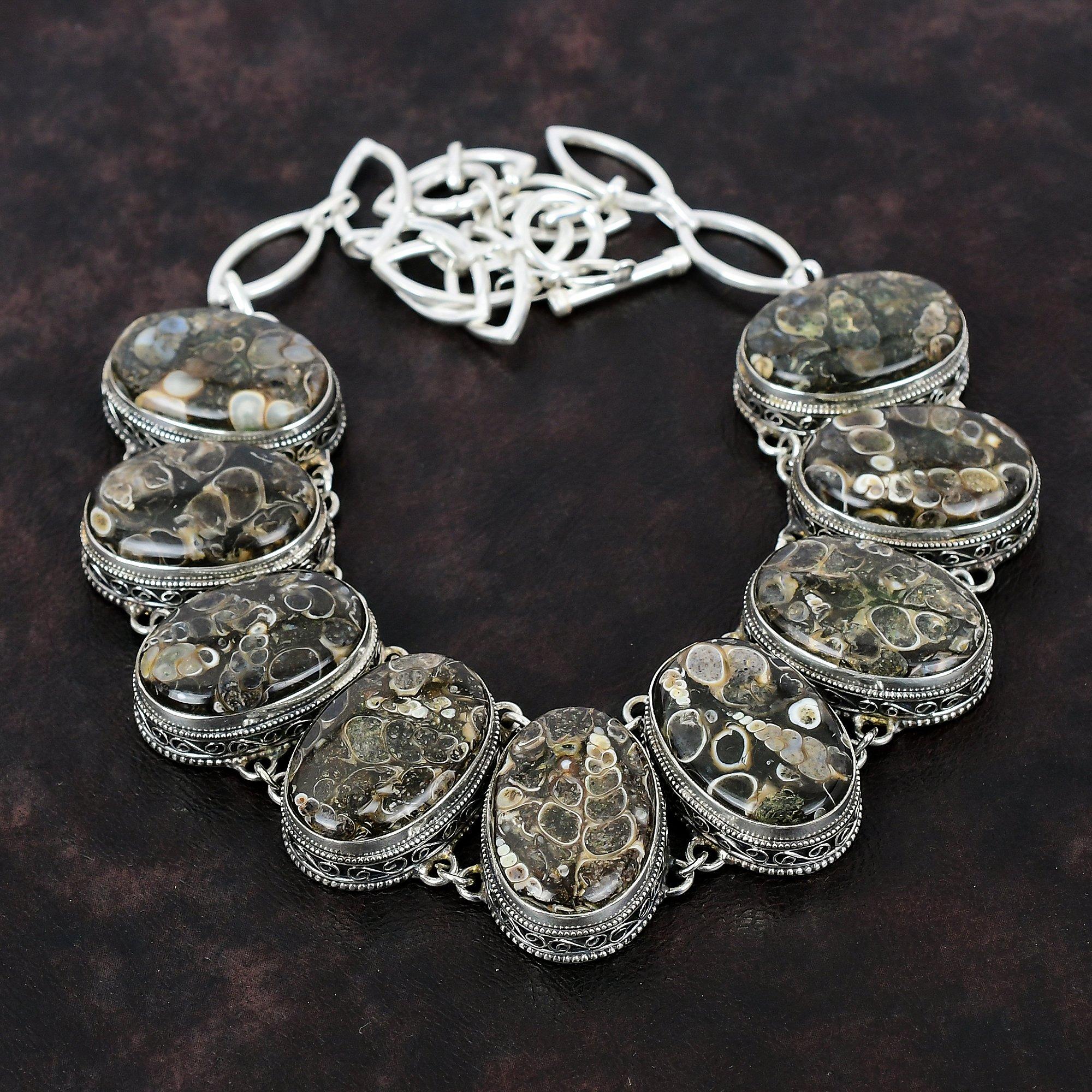 Ожерелье из агата Turritella, ожерелье из стерлингового серебра 925 пробы, ювелирные изделия из натурального драгоценного камня, регулируемая цепочка ручной работы, винтажное ожерелье для подарка