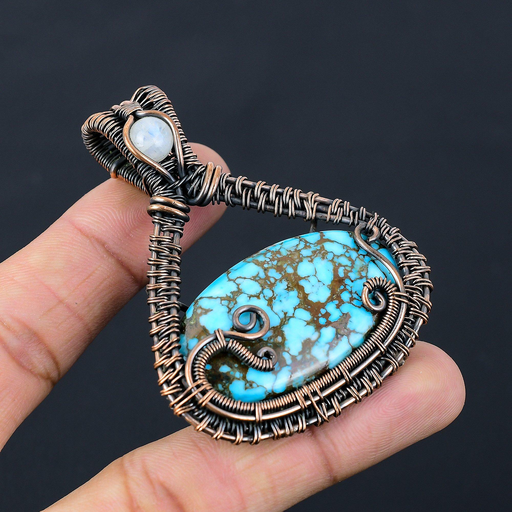 Ювелирные изделия ручной работы с бирюзовым драгоценным камнем из чистой медной проволоки, обернутые подвеской