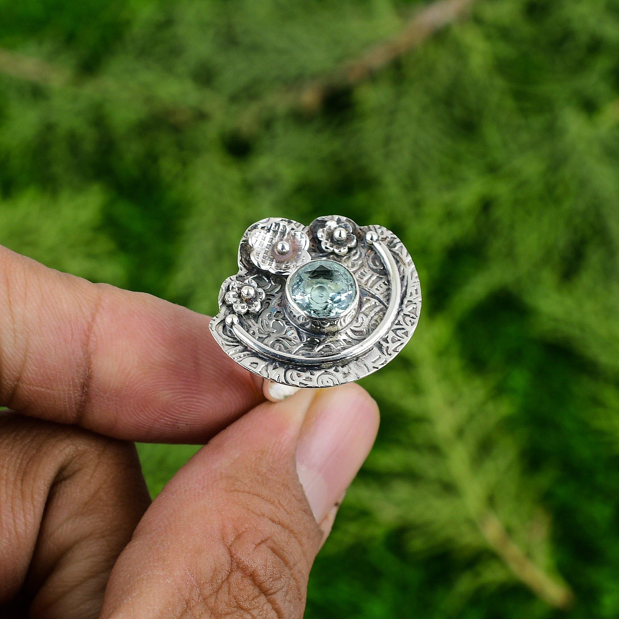 Натуральный швейцарский голубой топаз, штабелируемое кольцо-цветок, регулируемое, серебро 925 пробы, для девочек