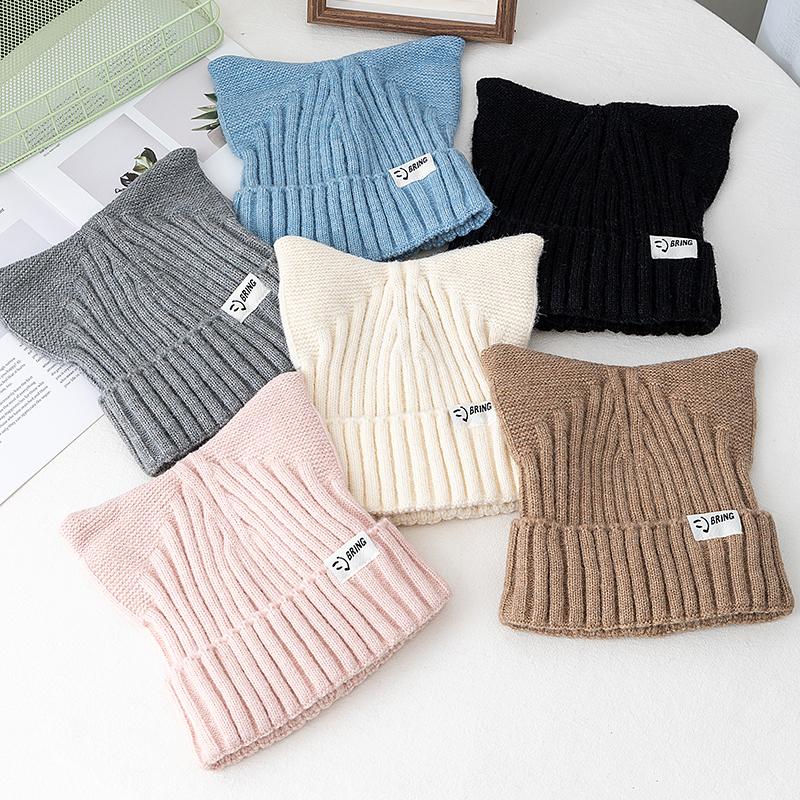 Cute Dandy Hat Cat Ear Kpop Style Beanie Hat Sweet Autumn/Winter Hats For Women Street Simple Colors Warm Hats For Girl
