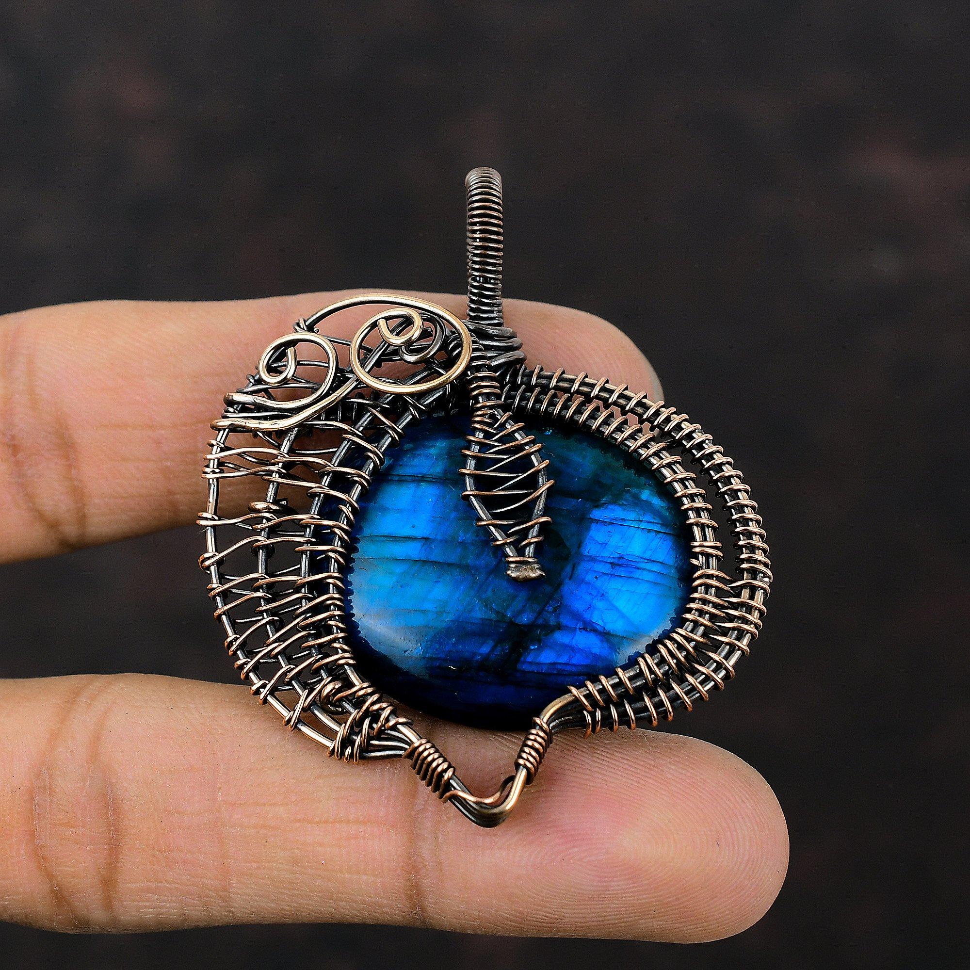 Neon Flash Labradorite Pendant Copper Wire Wrapped Pendant Handmade Pendant Gemstone Copper Jewelry For Gift Unique Pendant Designer Jewelry
