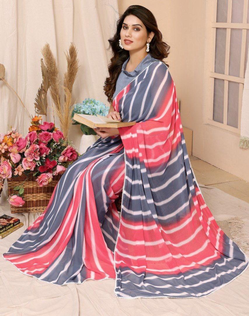 Trending Indian Ready To Wear Grey Georgette Silk Saree