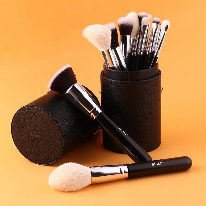 BEILI Makeup Brushes 15pcs Professional Premium Synthetic Goat Hair Kabuki Foundation Blending Face Powder Blush Concealers Eye Shadows With Holder