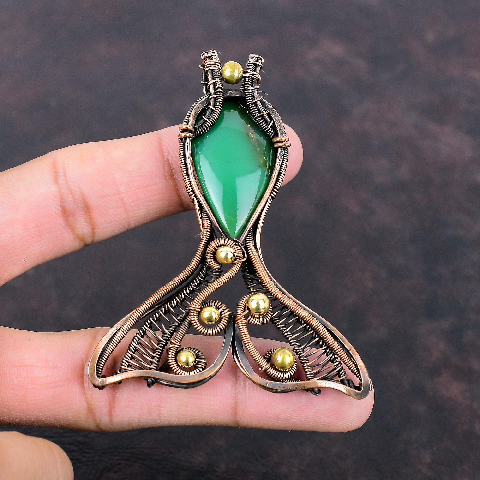 Подвеска с хризопразом, медная проволока, кулон, ювелирные изделия из драгоценных камней, рыбная подвеска, стильный кулон ручной работы, медная проволока, ювелирное изделие, подарок для мамы