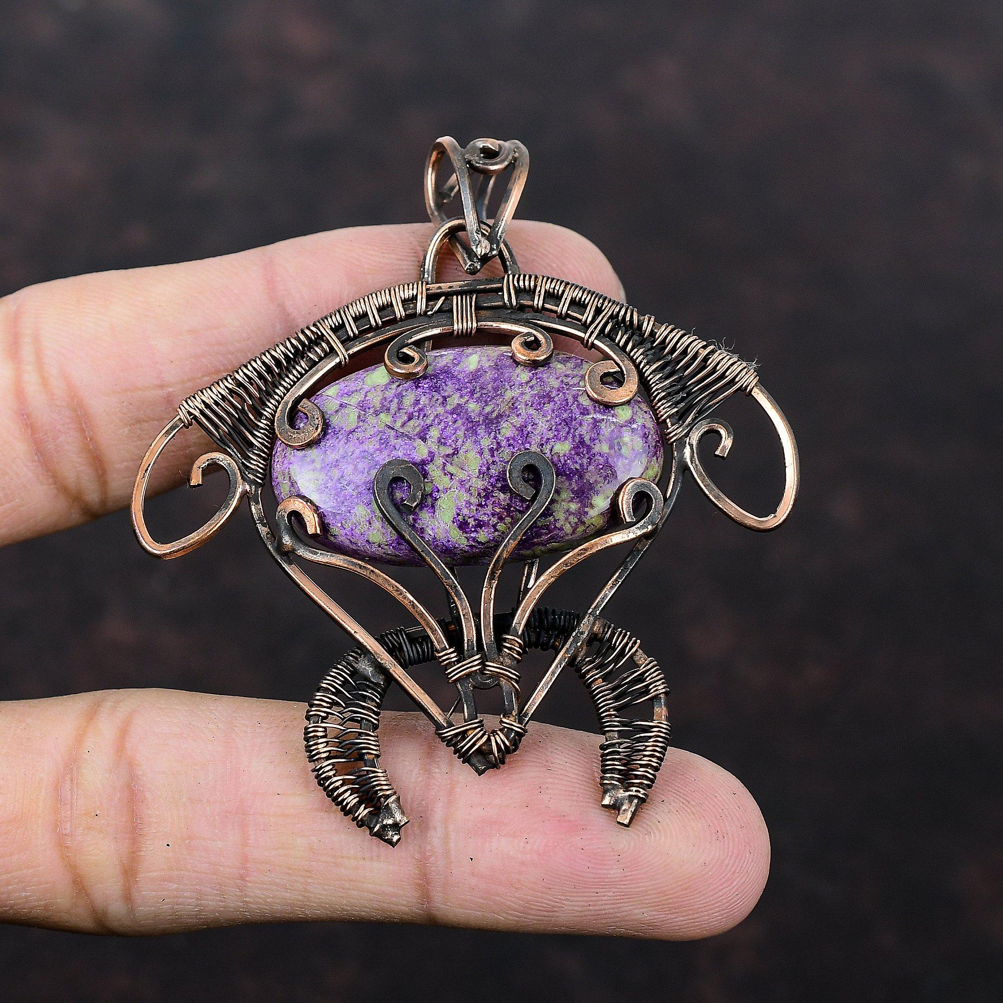 Purpurite Pendant Copper Wire Wrapped Pendant Handmade Women Pendant Copper Wire Wrap Tortoise Jewelry Genuine Gemstone Pendant Wedding Gift
