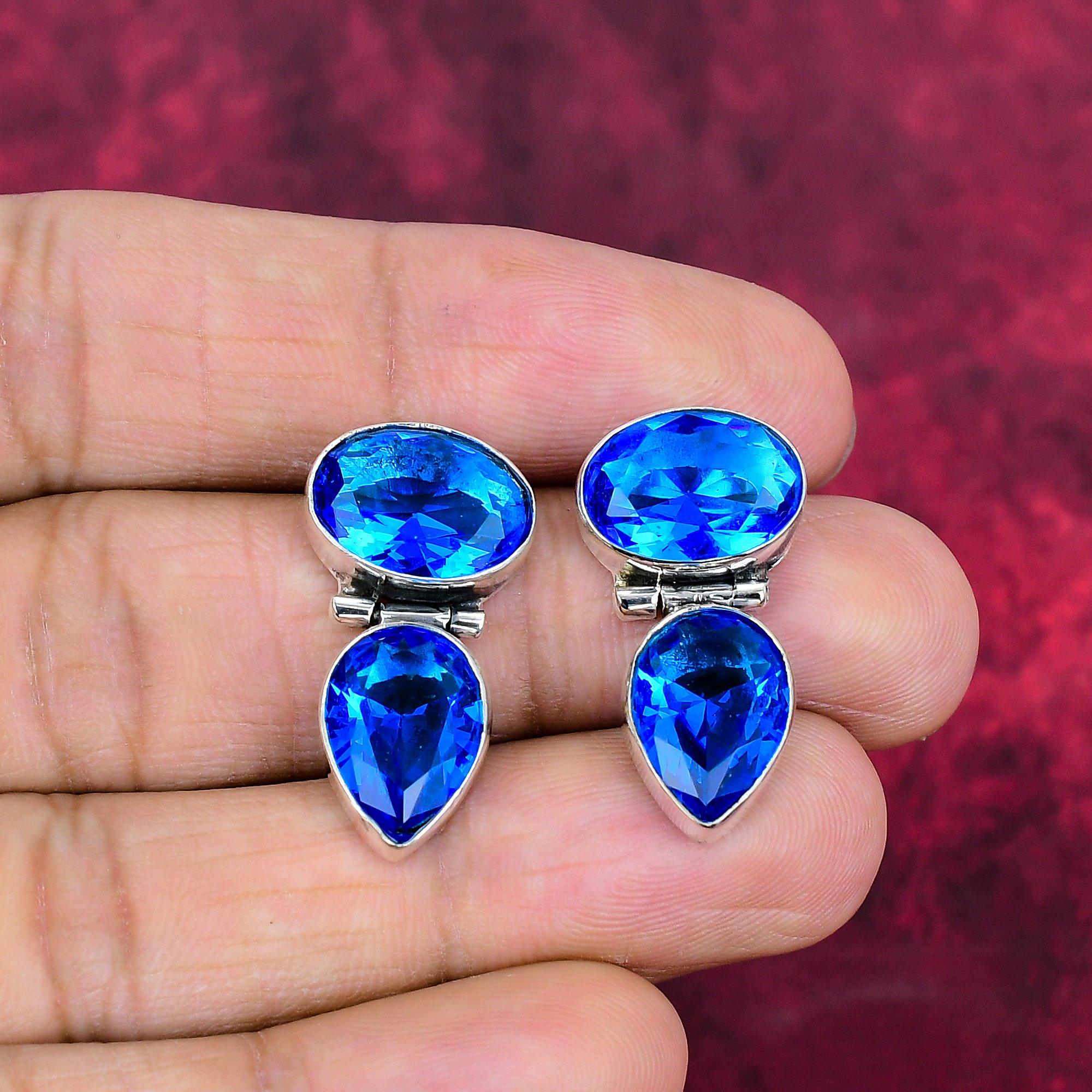 Серьги с голубым топазом, ювелирные изделия из цельного серебра 925 пробы с драгоценными камнями, серьги ручной работы, на День благодарения