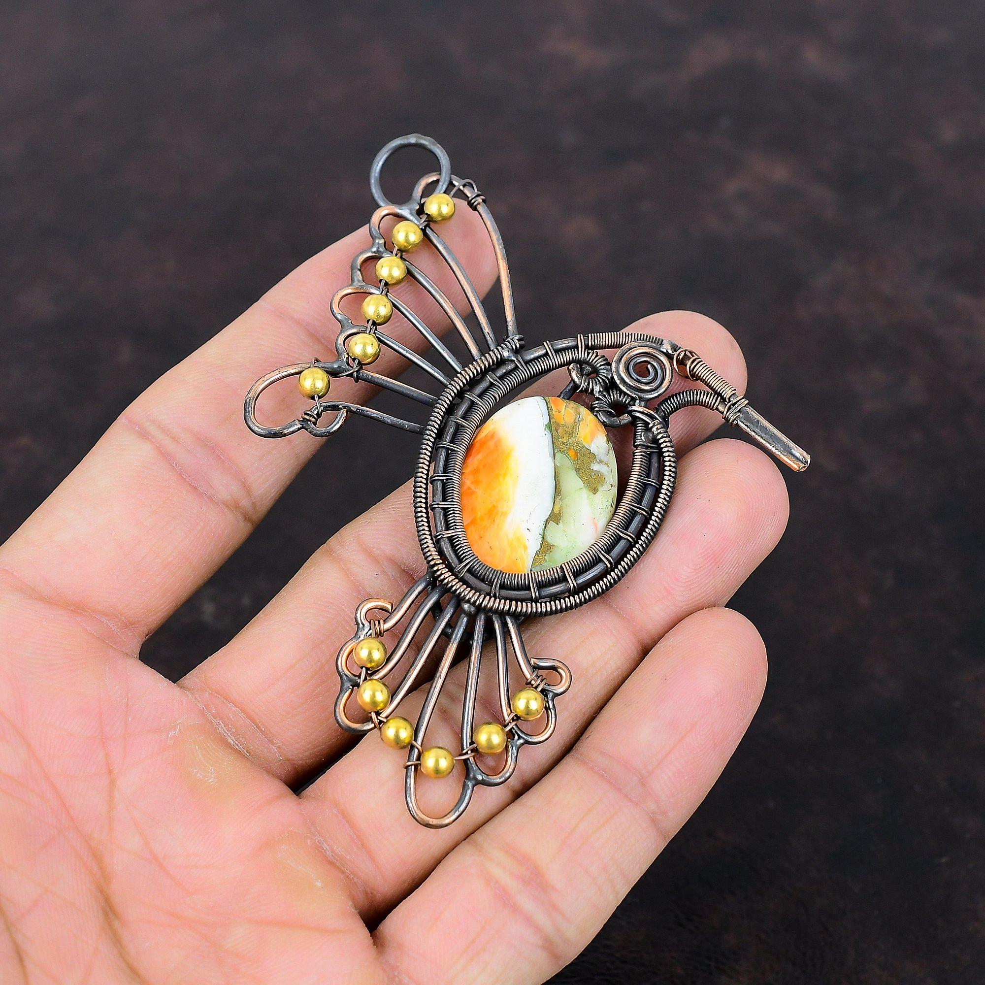 Колючая устрица, медная бирюзовая подвеска, медная проволока, кулон с драгоценным камнем, ювелирные изделия ручной работы в стиле бохо, подвеска в виде птицы, проволочная обмотка, ювелирный подарок для нее