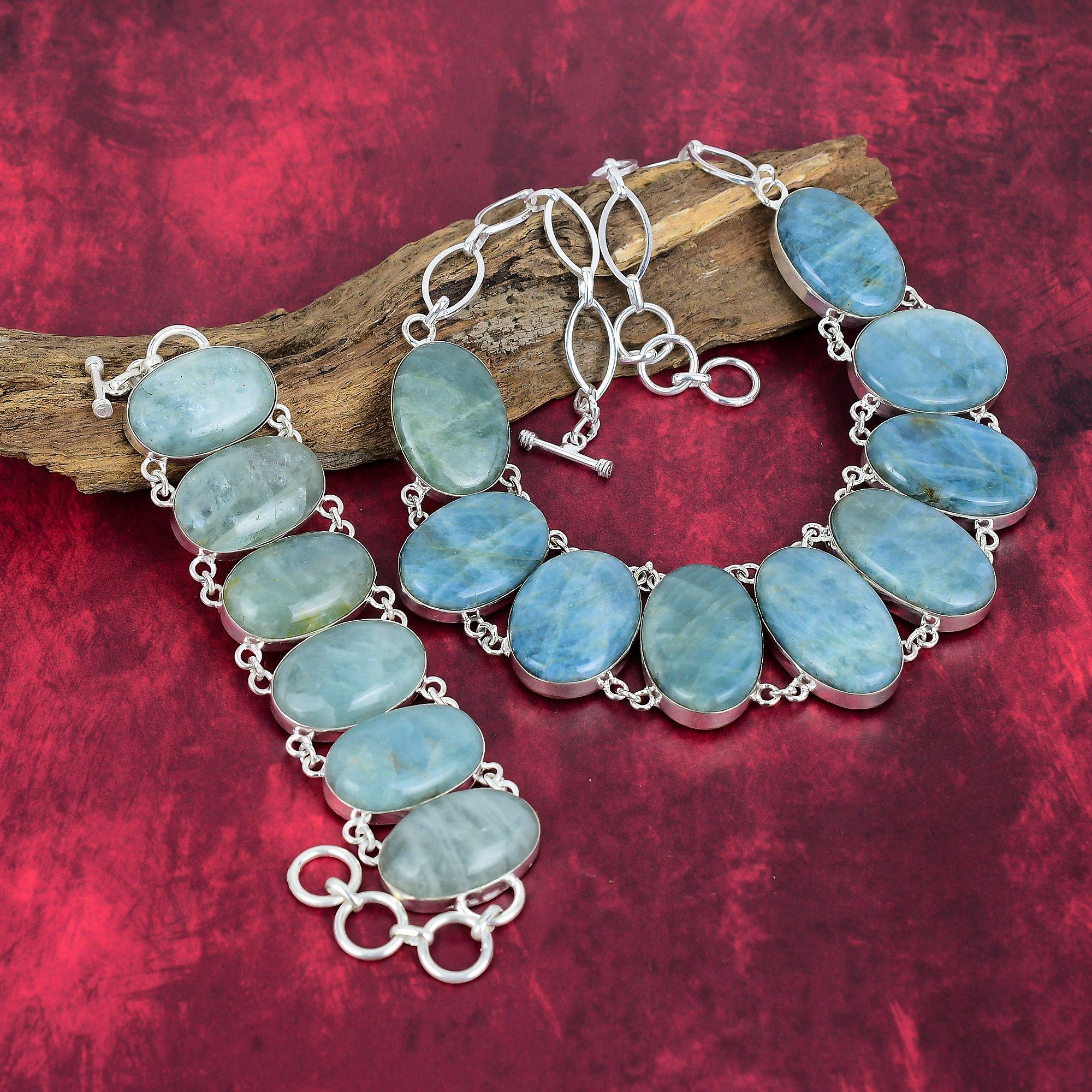 Ювелирные изделия из натурального драгоценного камня аквамарин, браслет и ожерелье из цельного серебра 925 пробы, ювелирные изделия ручной работы, уникальный комплект ювелирных изделий в подарок маме