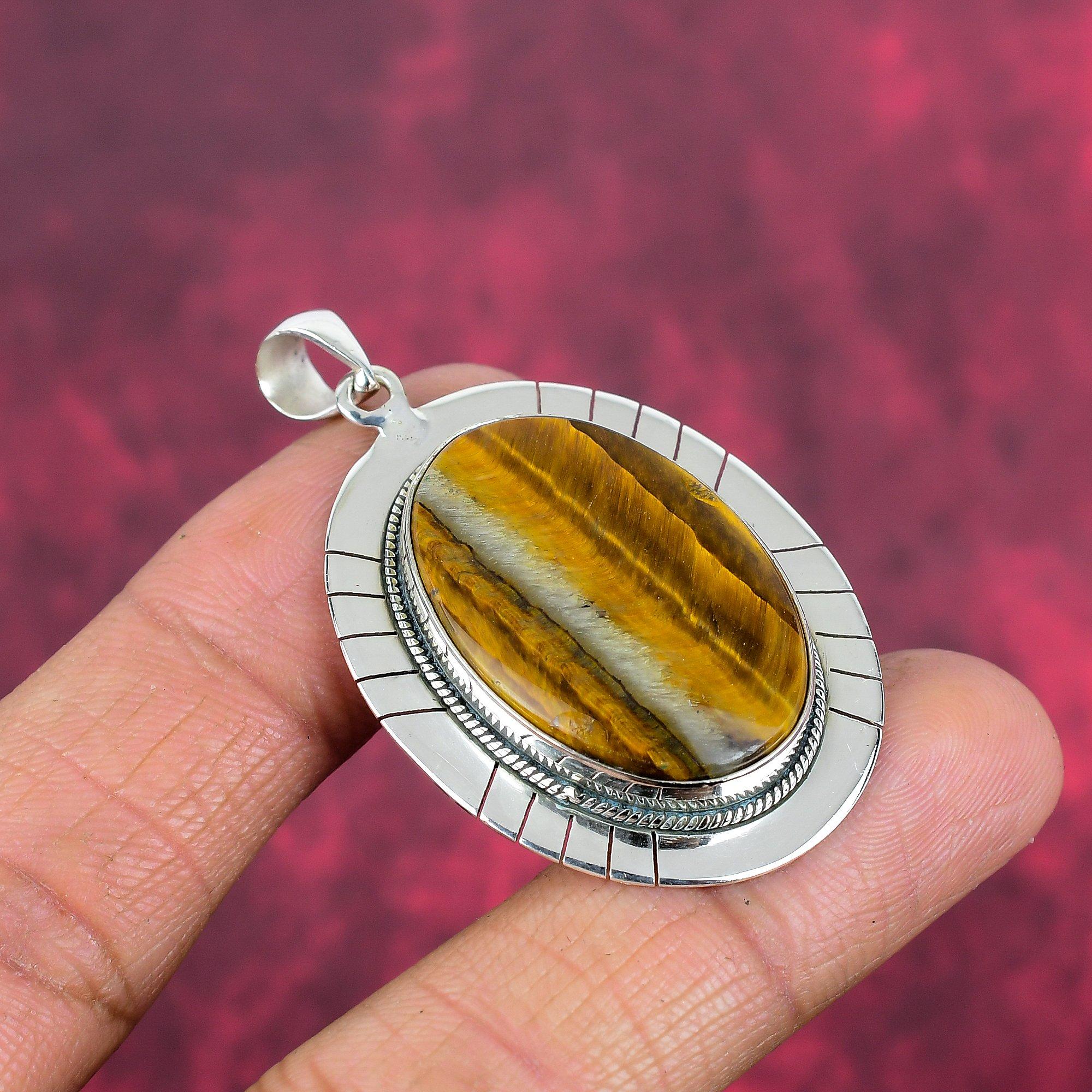 Твердый кулон из стерлингового серебра 925 пробы с тигровым глазом, кулон из драгоценного камня ручной работы, подарок для мамы, антикварные ювелирные изделия