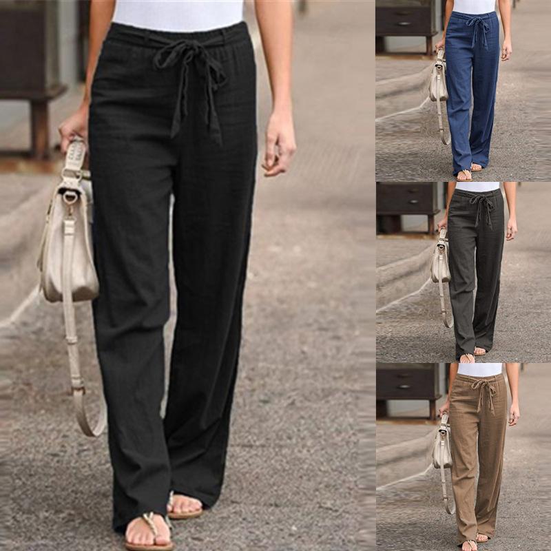 Summer Elastic Waist Solid Color Wide Leg Pants Loose Pants Female