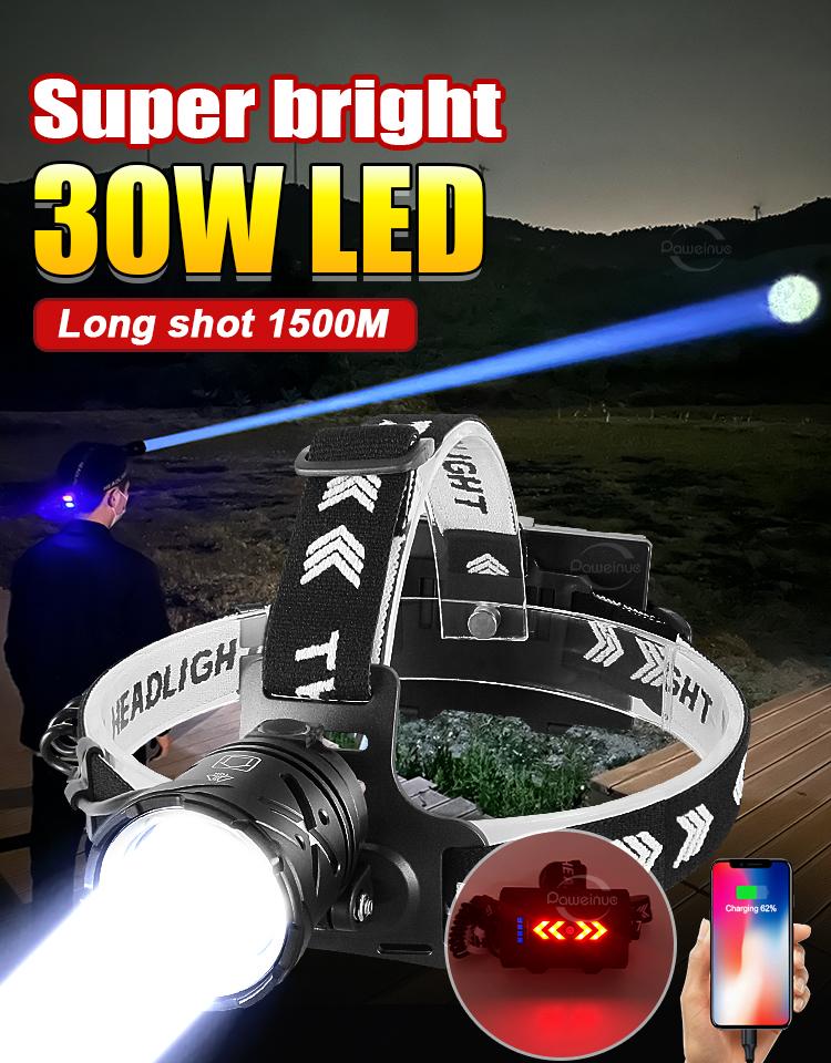 Rechargeable LED Headlamp White Laser Powerful Headlight 3000M Long Shot Hand Lamps High Power Head Flashlight Fishing Lantern