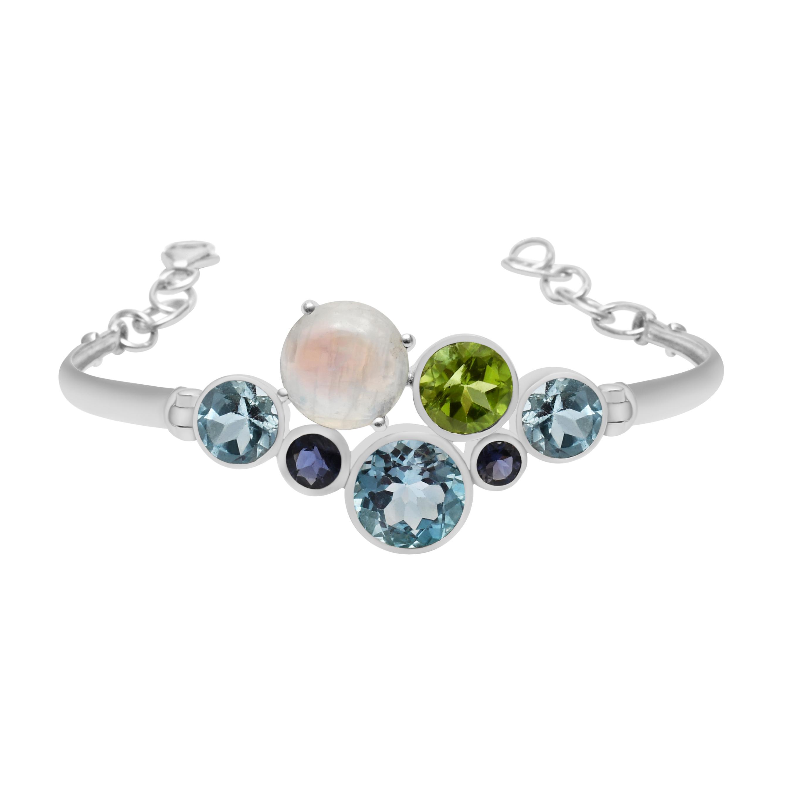 Браслет из натурального голубого топаза и лунного камня, твердое серебро 925 пробы, браслет ручной работы, ювелирный подарок для женщин и девочек