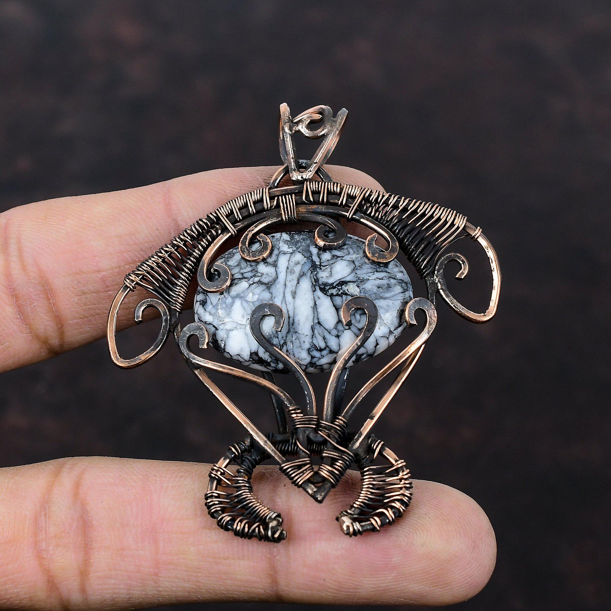 Pinolith Jasper Pendant Copper Wire Wrapped Pendant Handmade Pendant Tortoise Pendant Wonderful Copper Jewelry Gemstone Pendant Wedding Gift