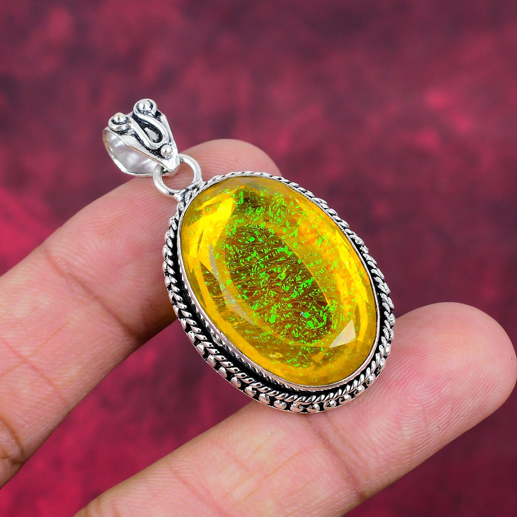 Оранжевый тройной опал, подвеска из драгоценного камня ручной работы, подвеска из стерлингового серебра 925 пробы, антикварные ювелирные изделия, для подарка на помолвку
