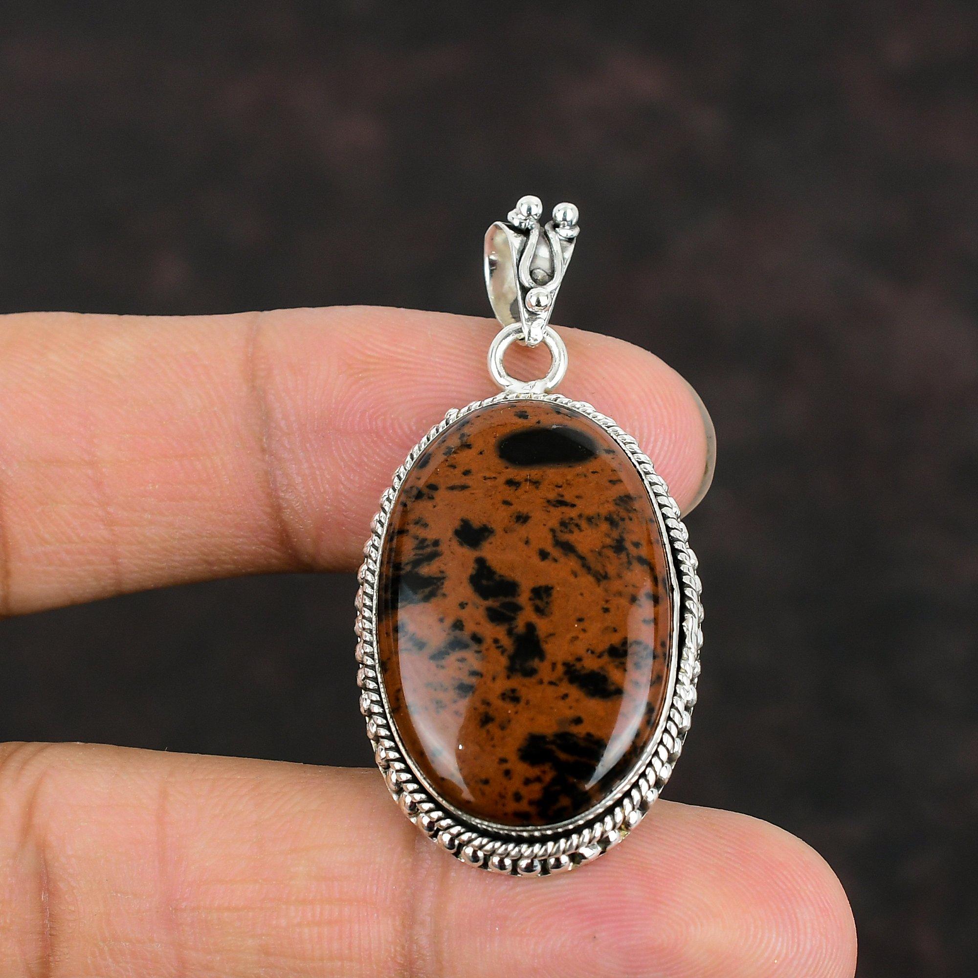 Кулон из красного дерева и обсидиана, ювелирные изделия ручной работы, кулон из стерлингового серебра 925 пробы, кулон из натурального драгоценного камня, подарки на годовщину, ювелирные изделия из красного дерева и обсидиана