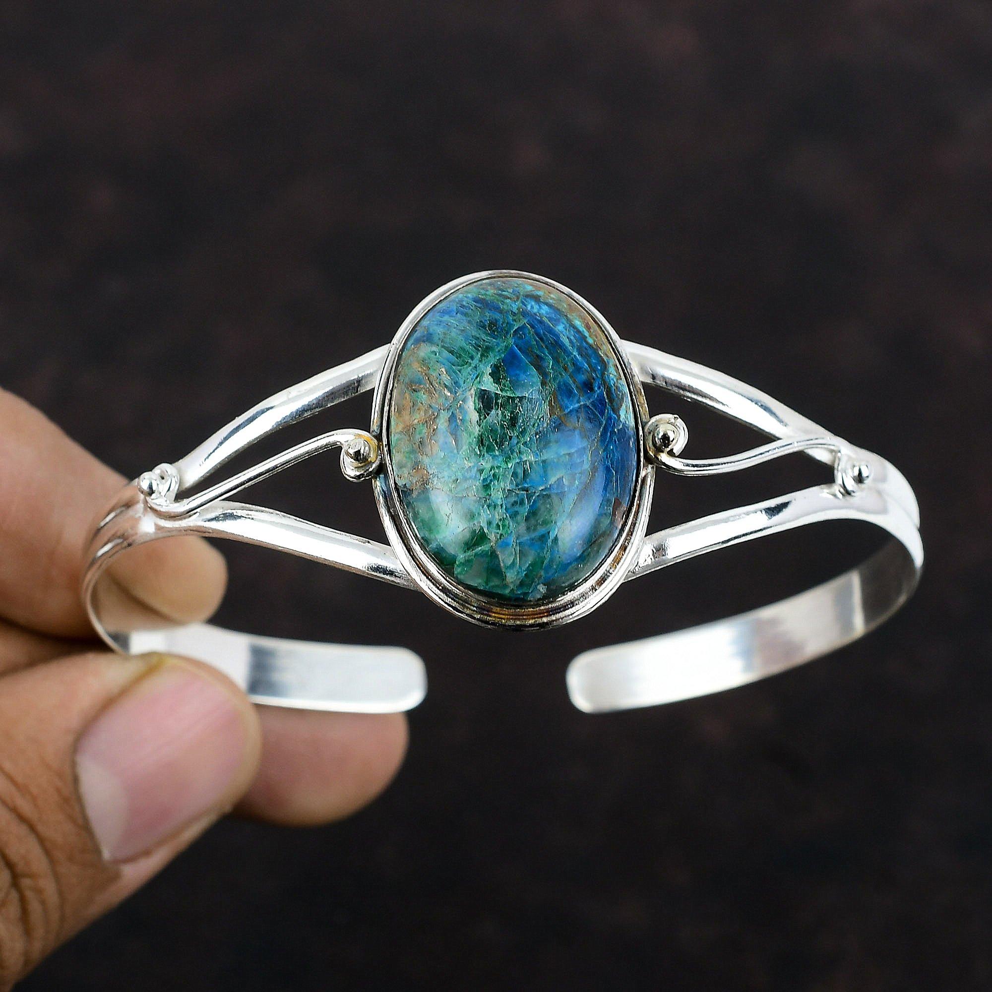 Boulder Chrysocolla браслет из стерлингового серебра 925 пробы Браслет-манжета Регулируемый браслет Высокое качество ювелирных изделий из драгоценных камней Подарок для мамы Элегантные ювелирные изделия