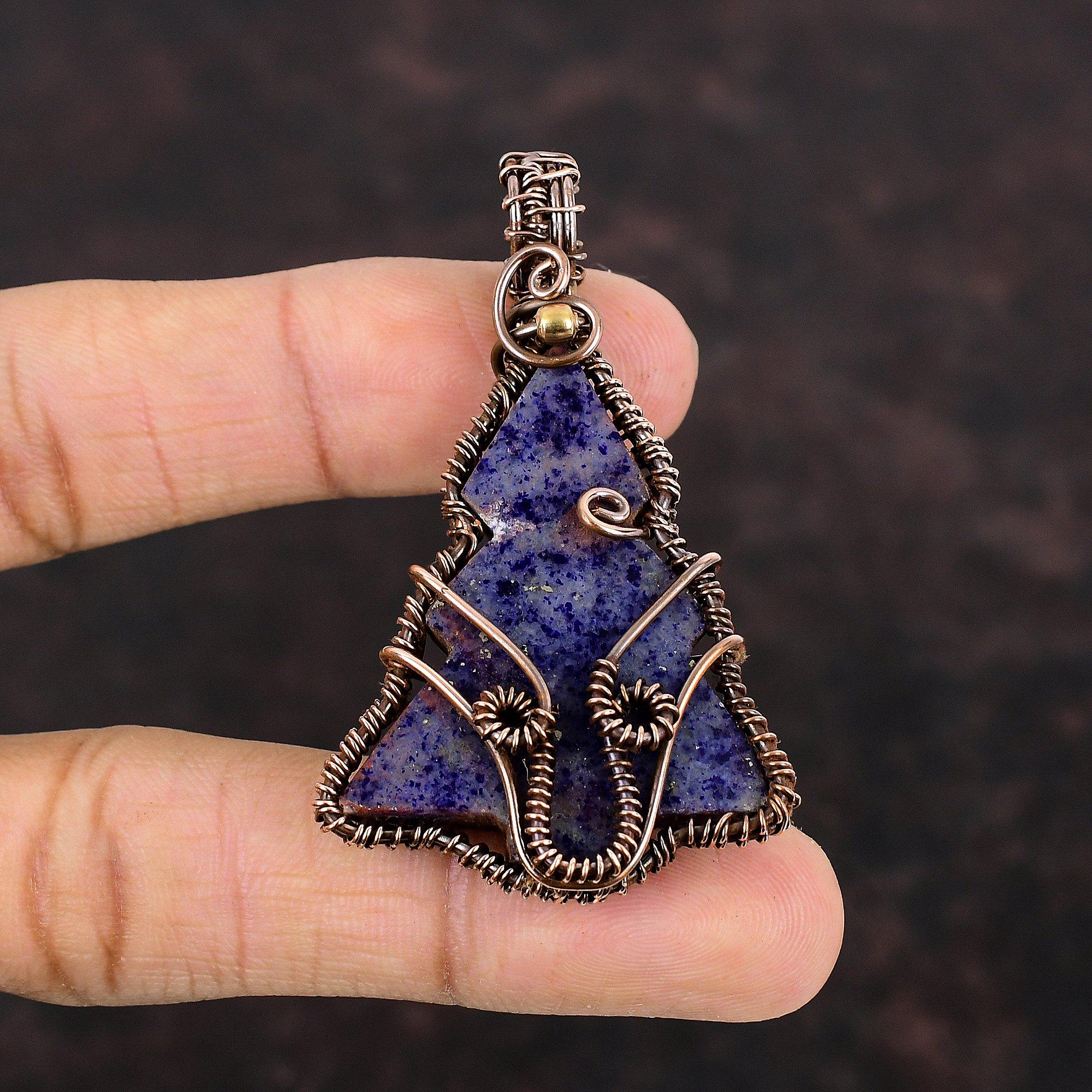 Подвеска из лазурита, подвеска из медной проволоки с драгоценным камнем, подвеска ручной работы, подвеска из медной проволоки, ювелирное изделие, подвеска в виде рождественской елки, подарок для женщин