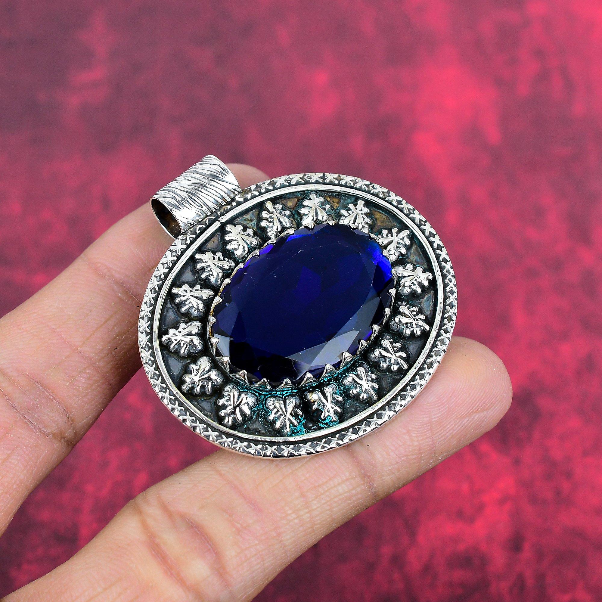 Подвеска с синим сапфиром, подвеска из драгоценного камня ручной работы, подвеска из стерлингового серебра 925 пробы, антикварные ювелирные изделия, для подарка на помолвку