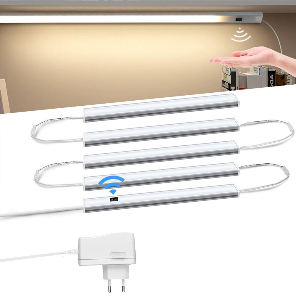EU Power Supply LED Light Under Cabinet Light Bar Lamp Lumiere LED Closet Light 12V Hand Sweep Lights Motion Sensor Bedroom Kitchen Light