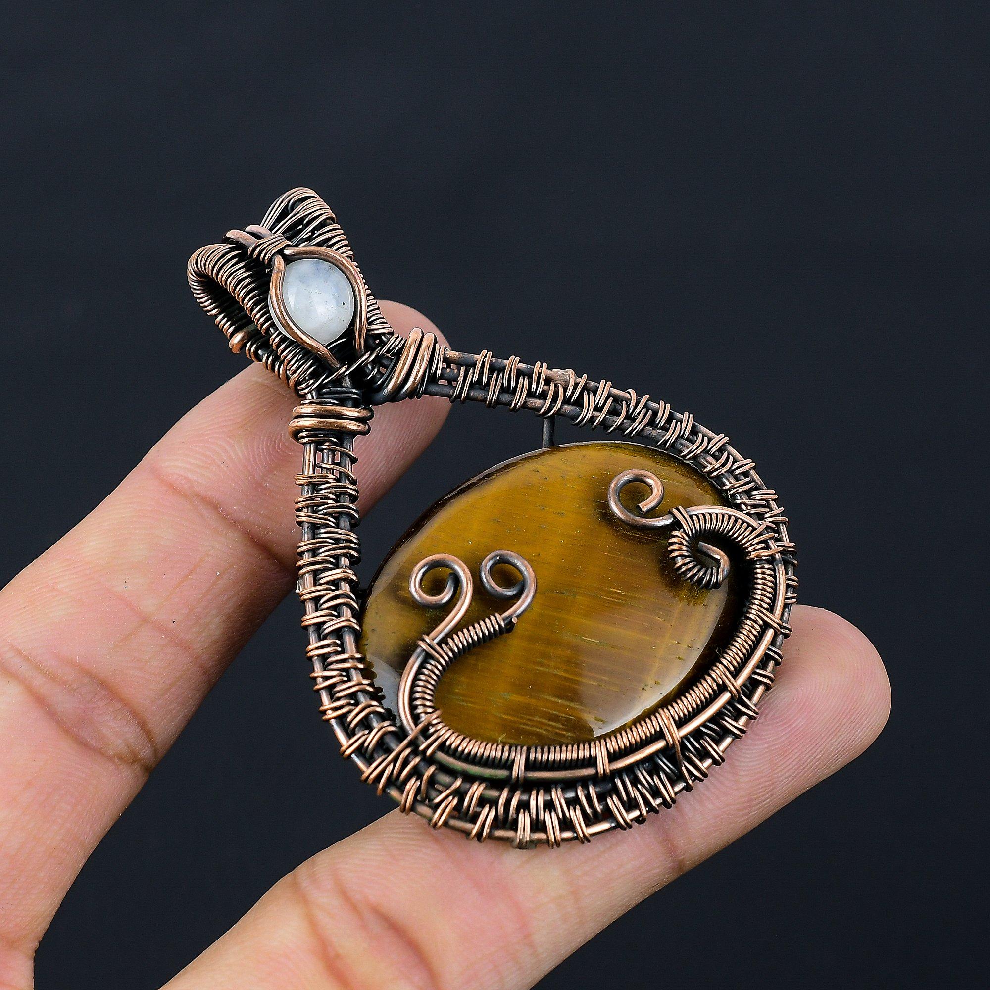 Тигровый глаз драгоценный камень из чистой медной проволоки, завернутый в подвеску ручной работы, ювелирный подарок