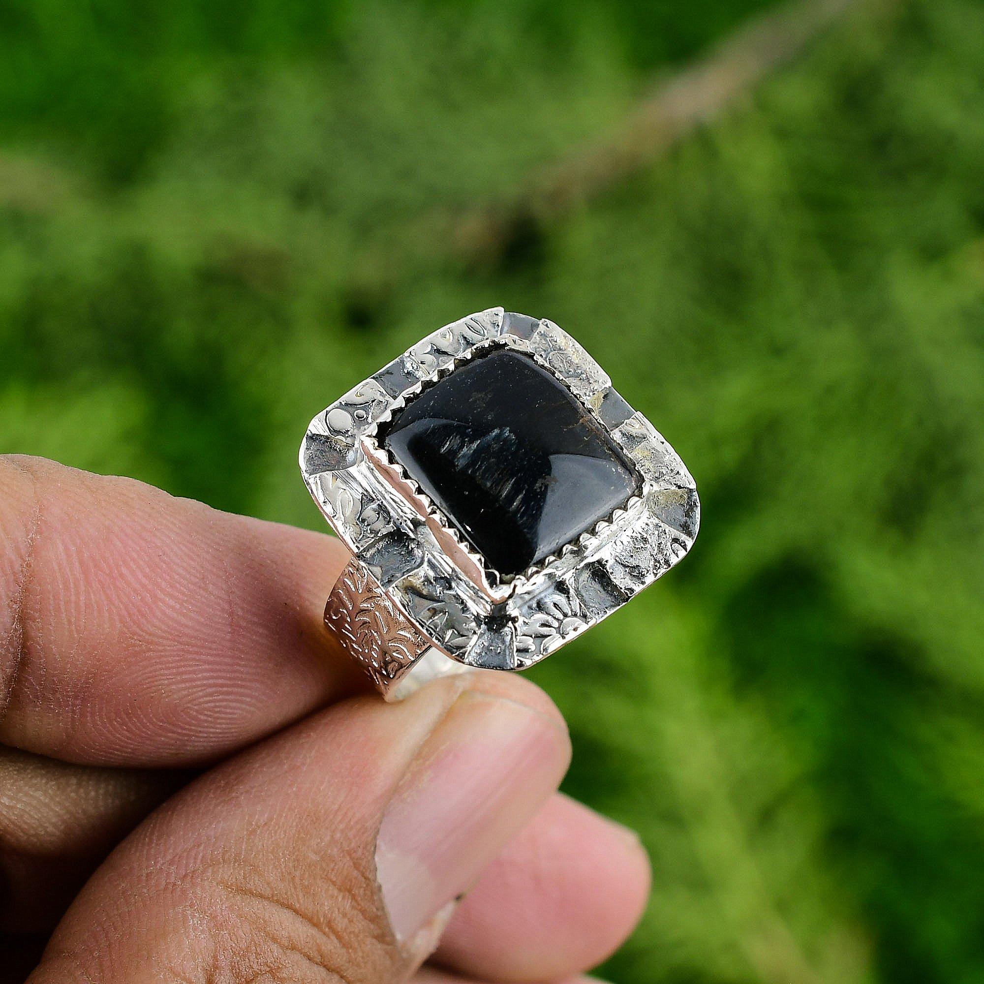 Подарок для нее Натуральный черный тигровый глаз Кольцо-обещание с регулируемым размером Серебро 925 пробы