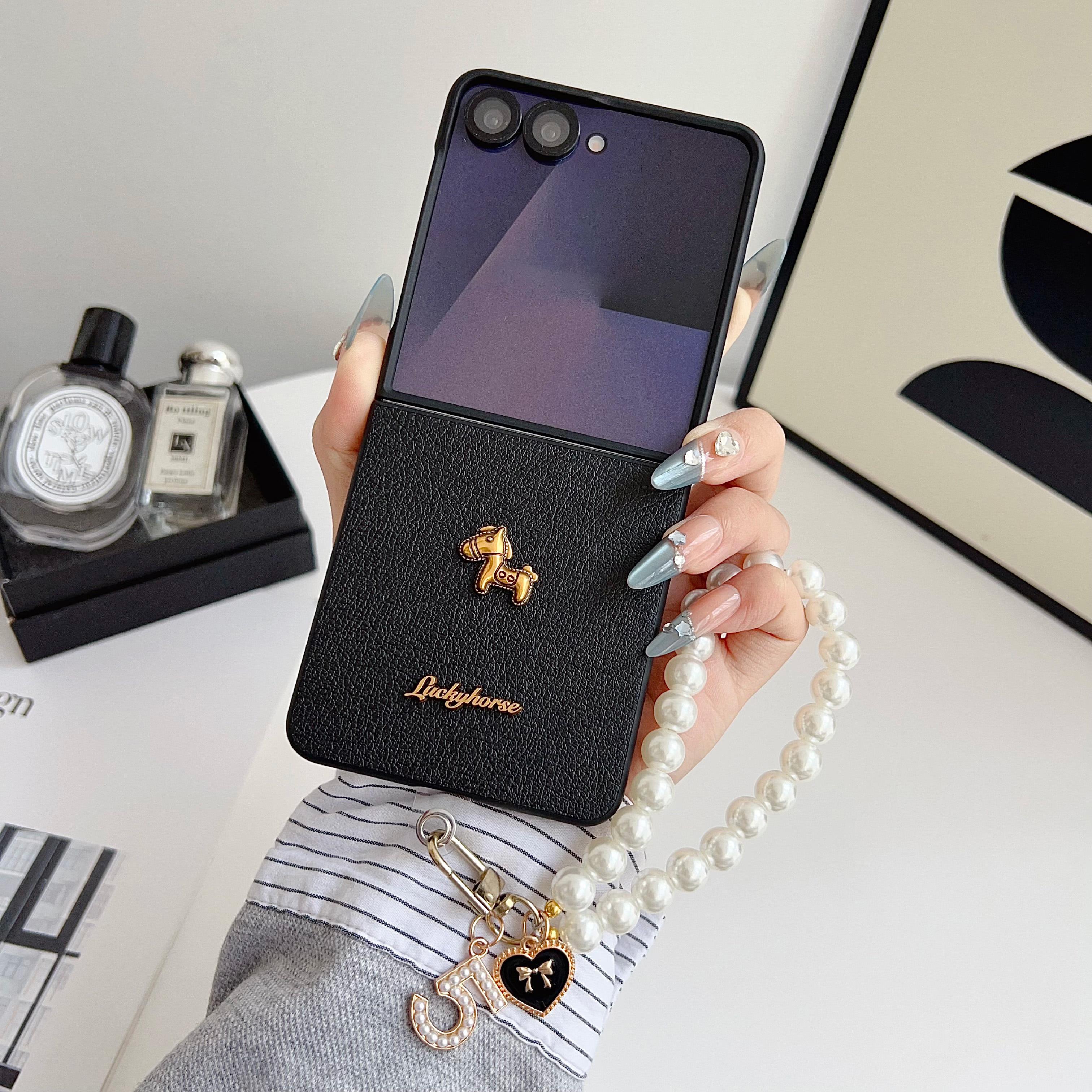 Чехол для Samsung Galaxy Z Flip 7 6 5 4 3 с браслетом из стразов, тонкий ударопрочный чехол из ПК, бамперы для телефона