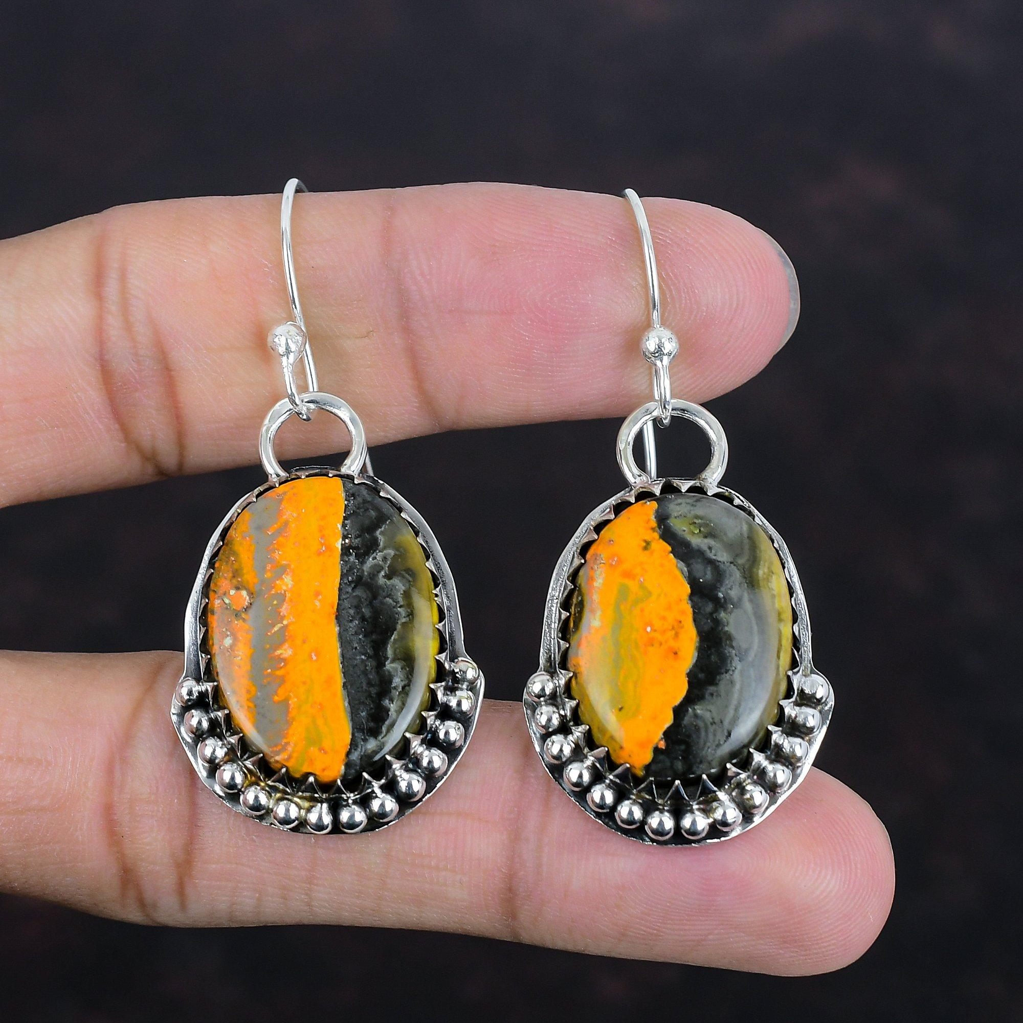 Серьги из яшмы шмеля, настоящие драгоценные камни, свадебные украшения, серьги из стерлингового серебра 925 пробы, серьги ручной работы, достойный подарок для нее