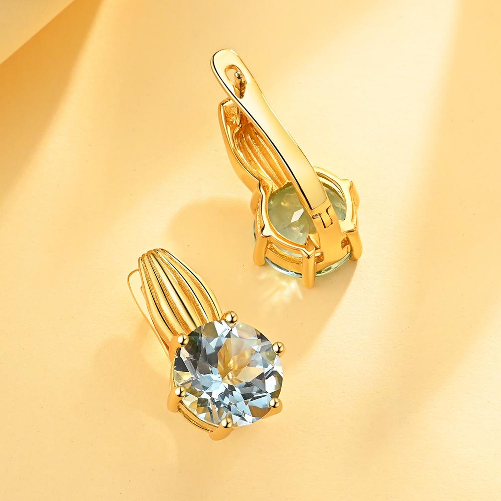 Винтажные серьги с натуральным небесно-голубым топазом, круглые 10 мм, настоящий синий драгоценный камень для женщин, серебро 925 пробы, модные украшения, повседневная одежда