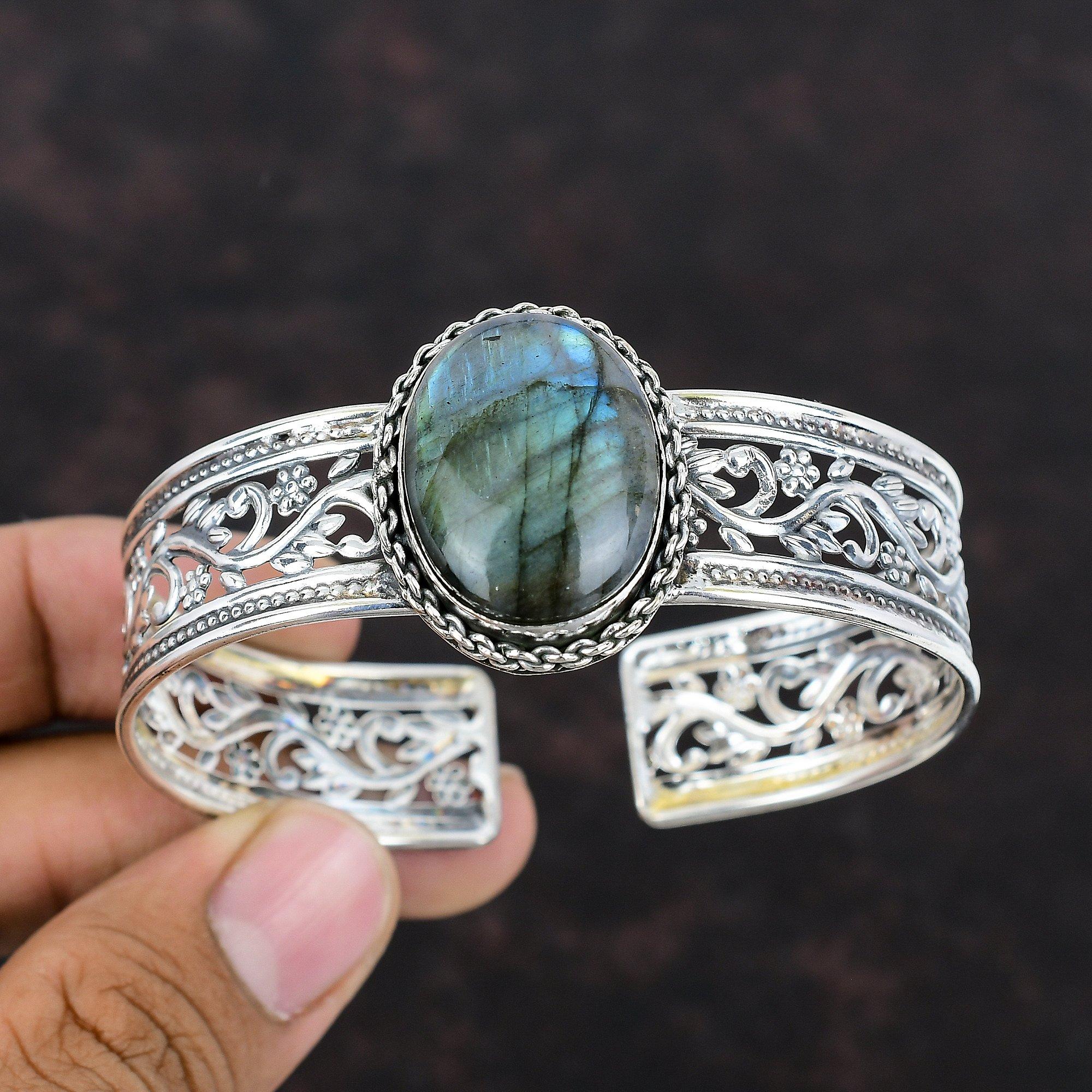 Браслет из лабрадорита, браслет-манжета из натурального драгоценного камня, браслет из стерлингового серебра 925 пробы, регулируемая манжета, ювелирные изделия ручной работы, стильный браслет, подарок для мамы