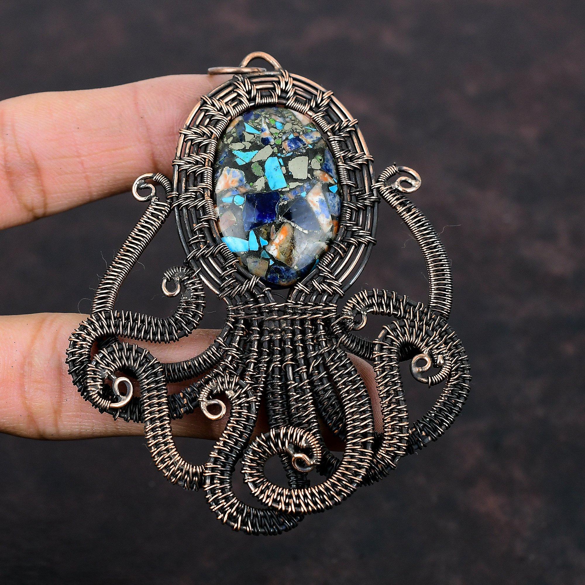 Copper Multi Turquoise Pendant Copper Wire Wrapped Gemstone Pendant Multi Turquoise Jewelry Octopus Pendant For Gift Handmade Copper Jewelry