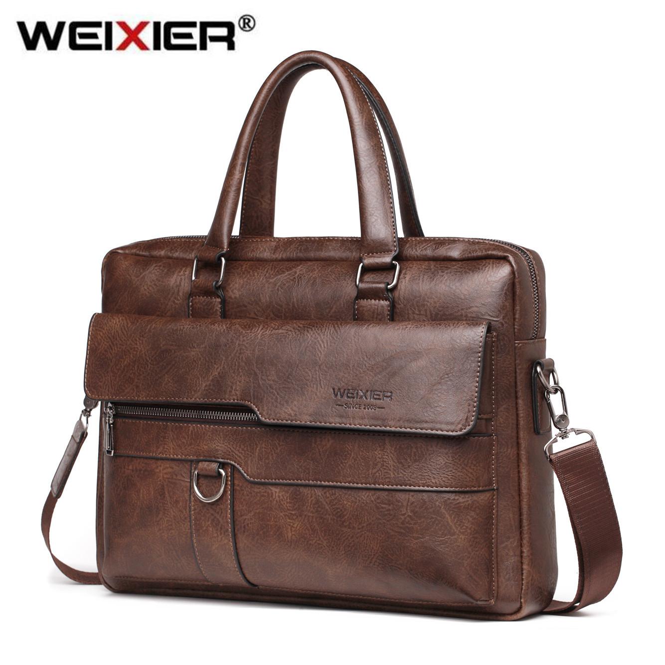 WEIXIER Business Shoulder Bag Men Messenger Bag Vintage PU Leather Crossbody Bag for Male Fashion Casual Man Handbags Briefcase