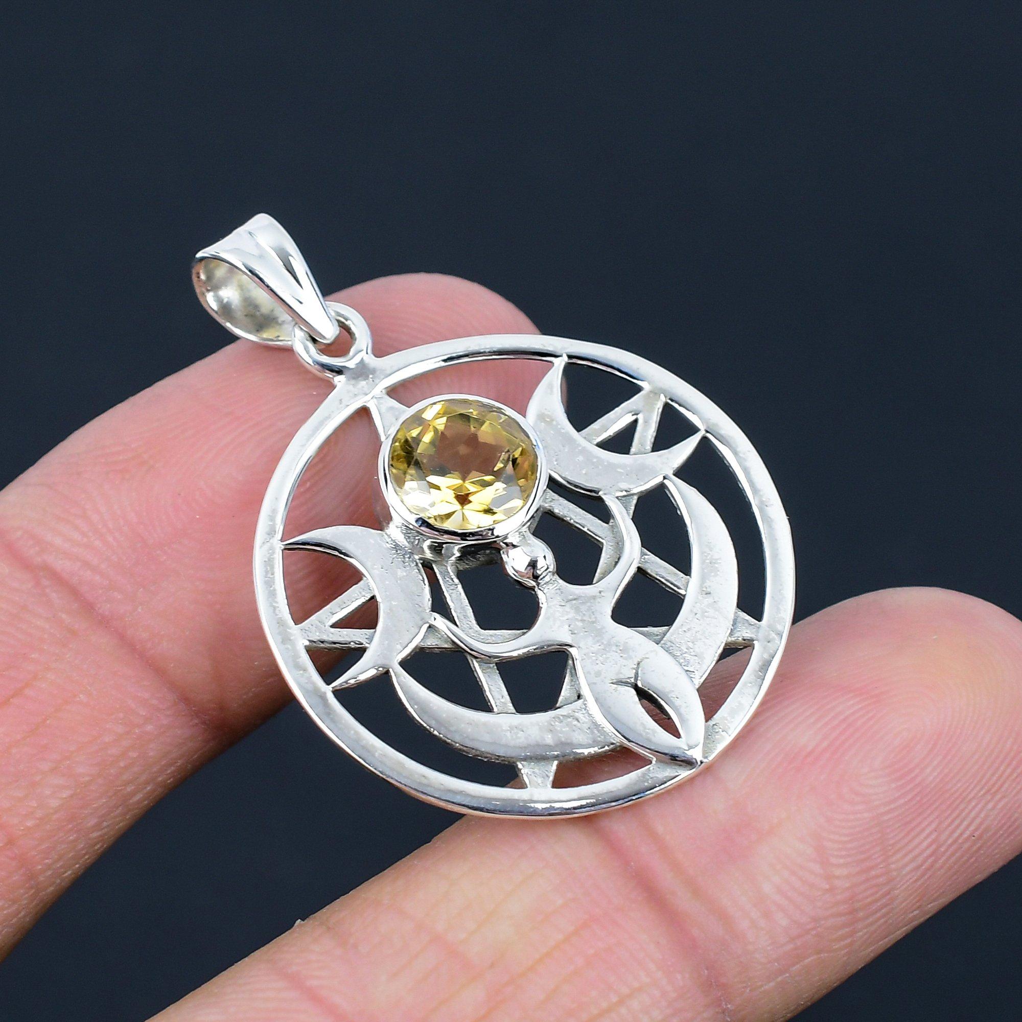 Подвеска из натурального цитрина, серебро 925 пробы, тройная богиня луны, кельтская пентаграмма, пентакль, подвеска ручной работы, подарок на День святого Валентина